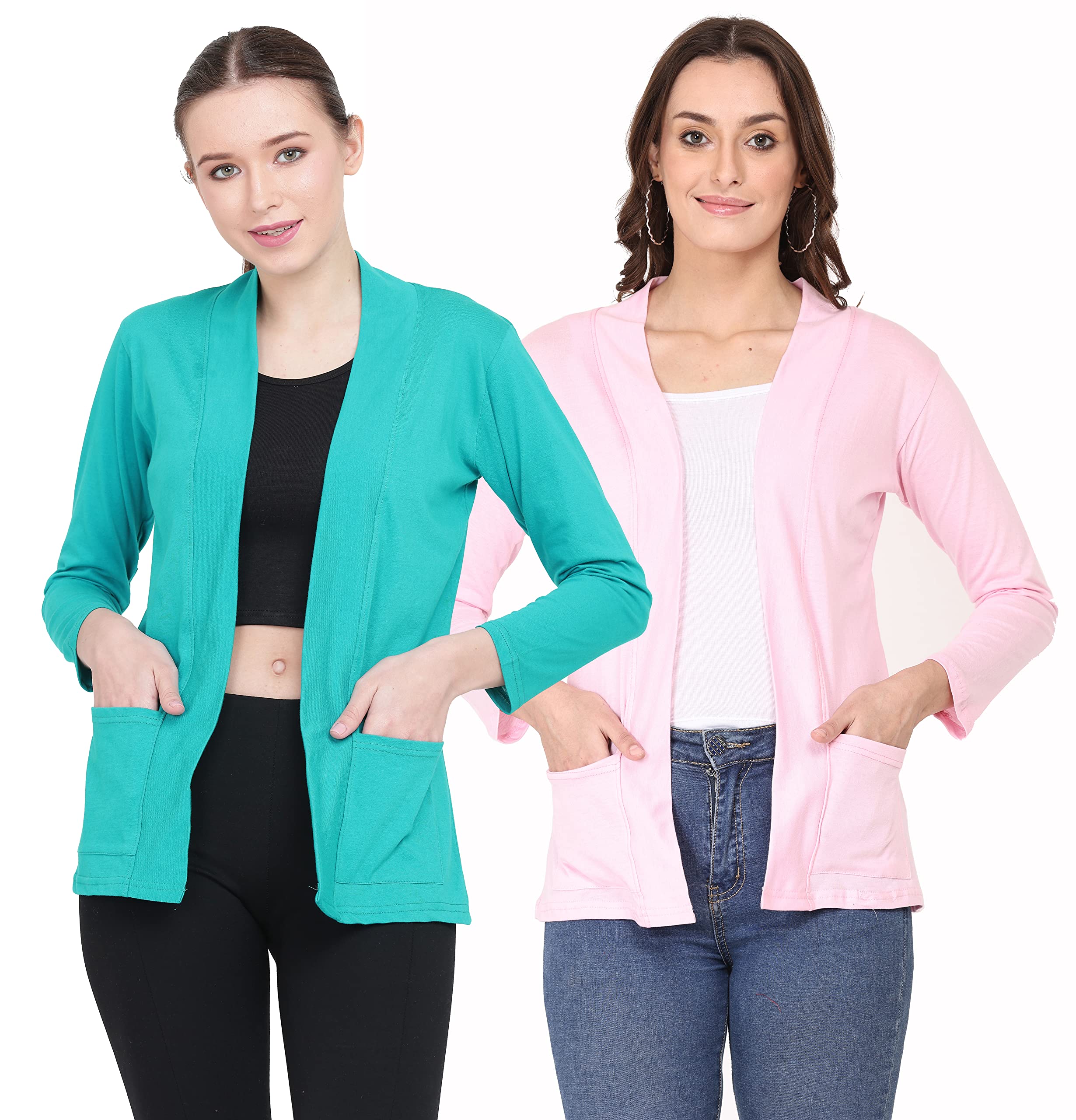 kg best collection Women Pocket Shrug Pack of Two(RamaGreen,BabyPink)-picture-38