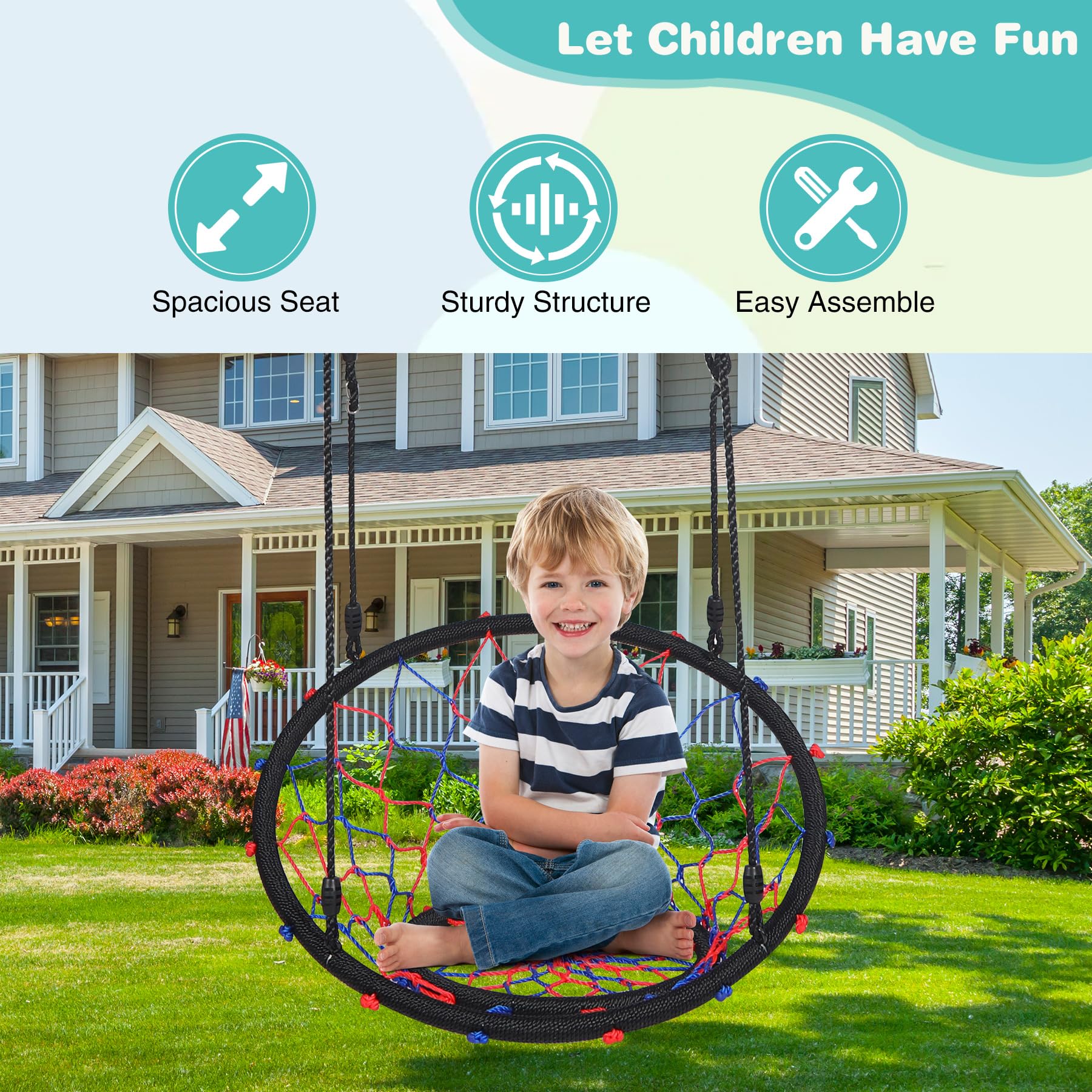 RedSwing Web Swing with Back for Kids, Outdoor Rope Web Swing for Tree, Safe Durable with Hanging Straps for Playground Backyard, Black - Image 7