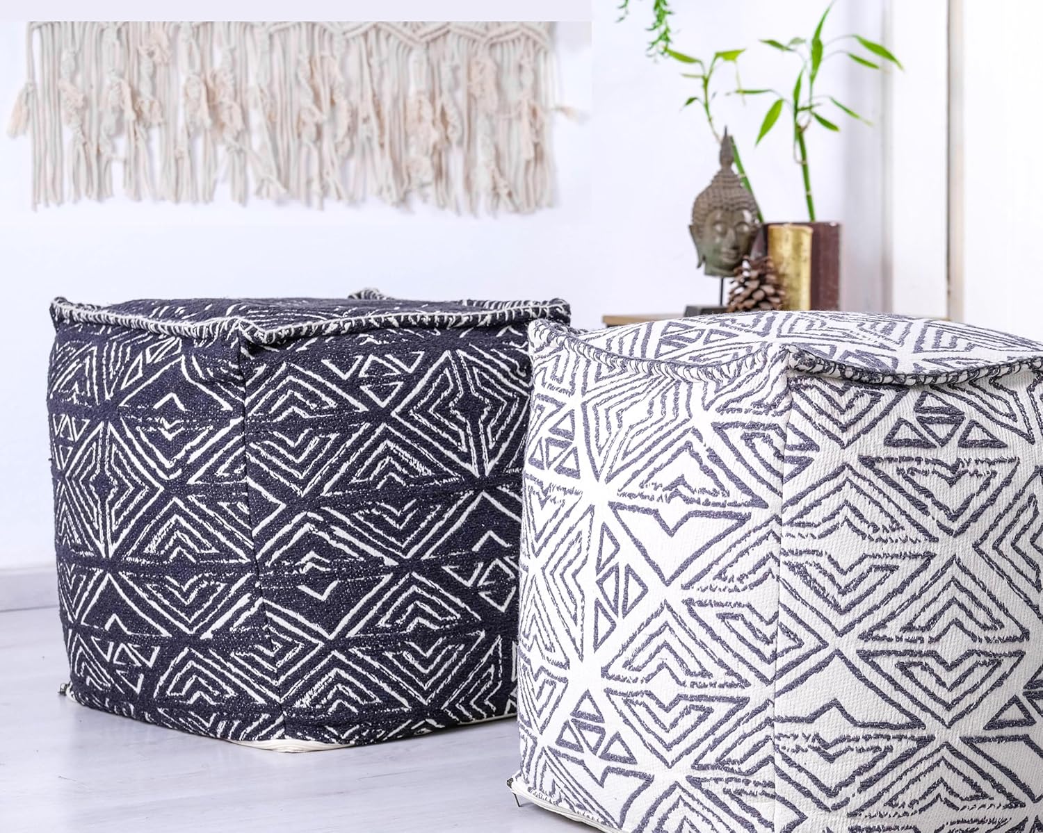 Mandala Life ART Pouf Ottoman - 20x20x20 - Foot Rest Stool White Cube