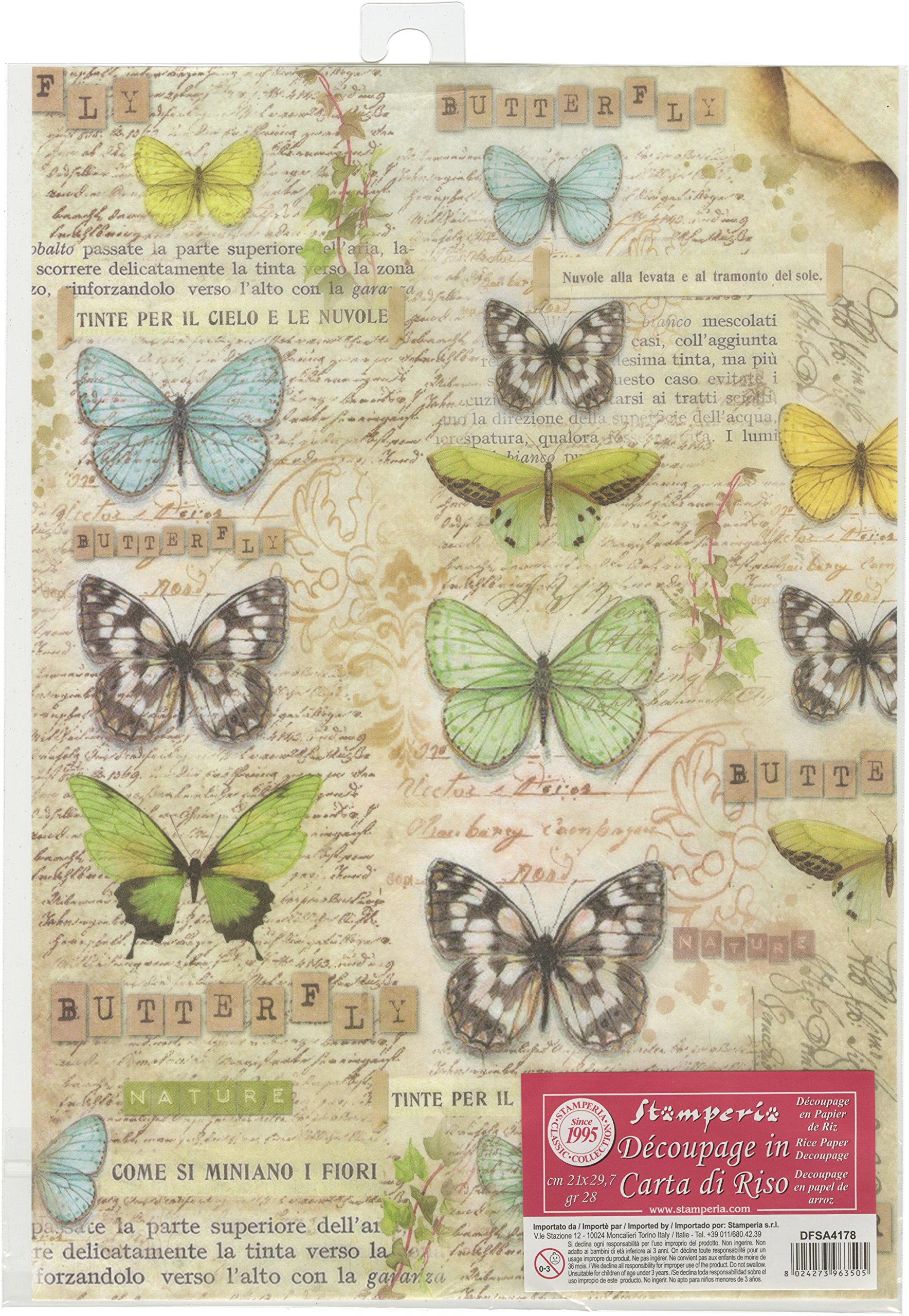 Stamperia Multicoloured International Kft Rice Paper Sheet A4-Butterfly, 29.7 X 21