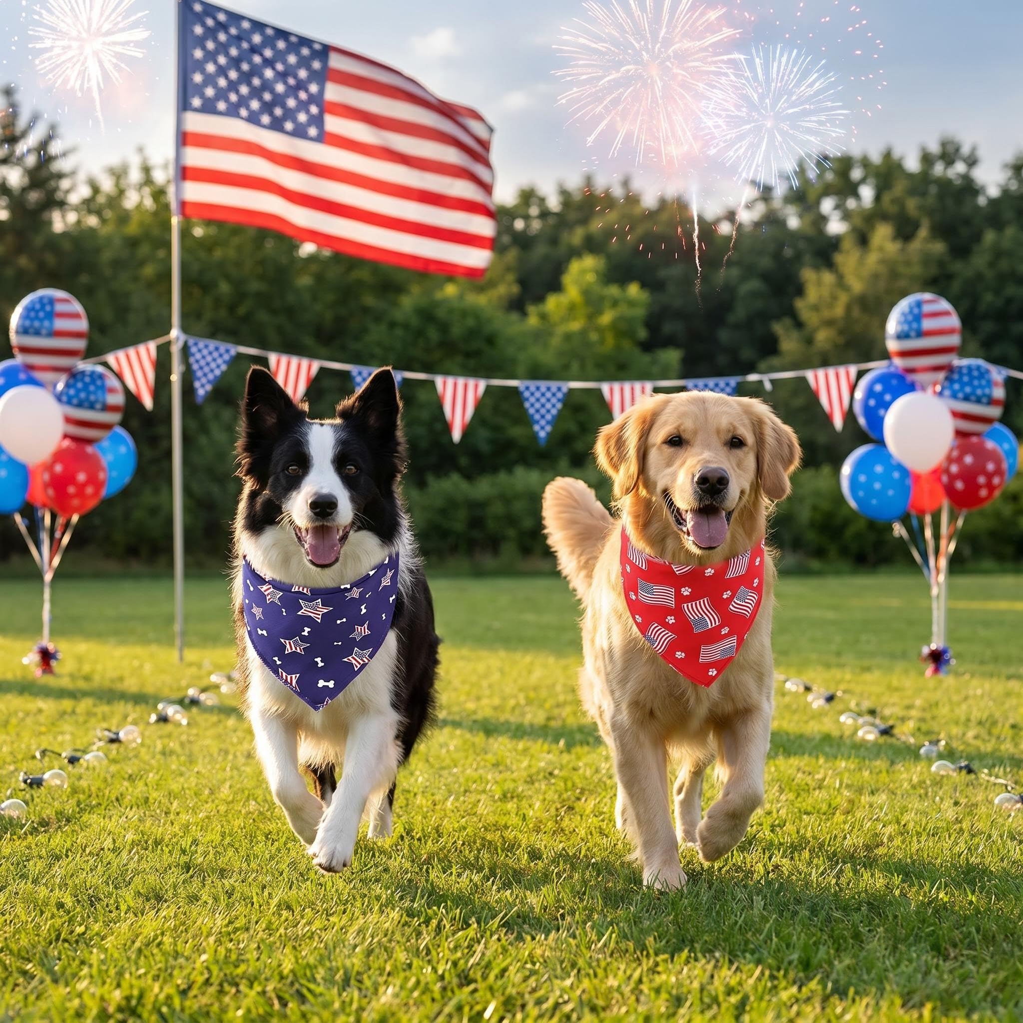 Tinsow 2 baberos lavables para perro, bandanas americanas, diseño cuadrado de bandera americana, para el día de la independencia, collar para perros, collar para mascotas (azul y rojo-B)