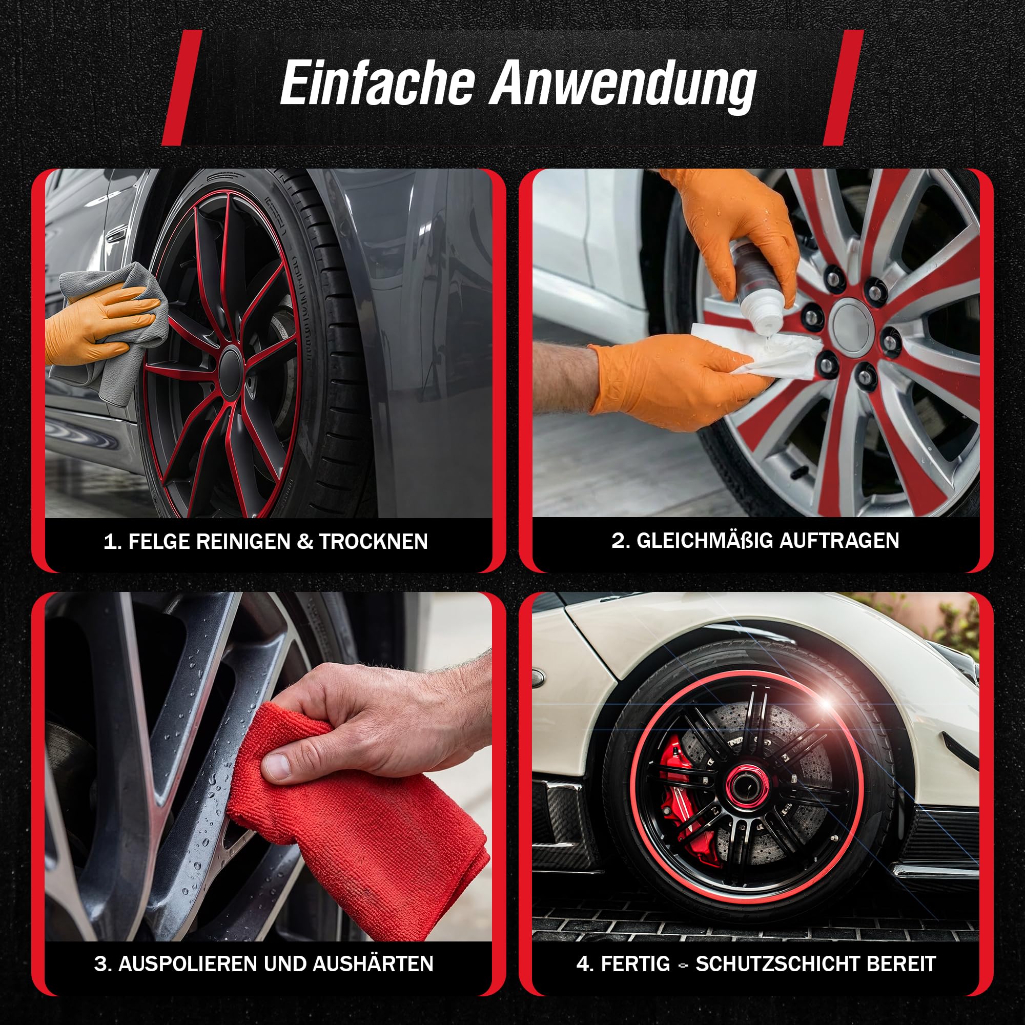 ACS3000 Felgenversiegelung Set. 5 Jahre Hochglanz und Schutz vor Salz, Bremsstaub und Verschmutzung bis +850°C bei einmaliger Anwendung. Set mit Vorreiniger, Handschuhen, Tüchern und Felgenversiegelung (50 ml)