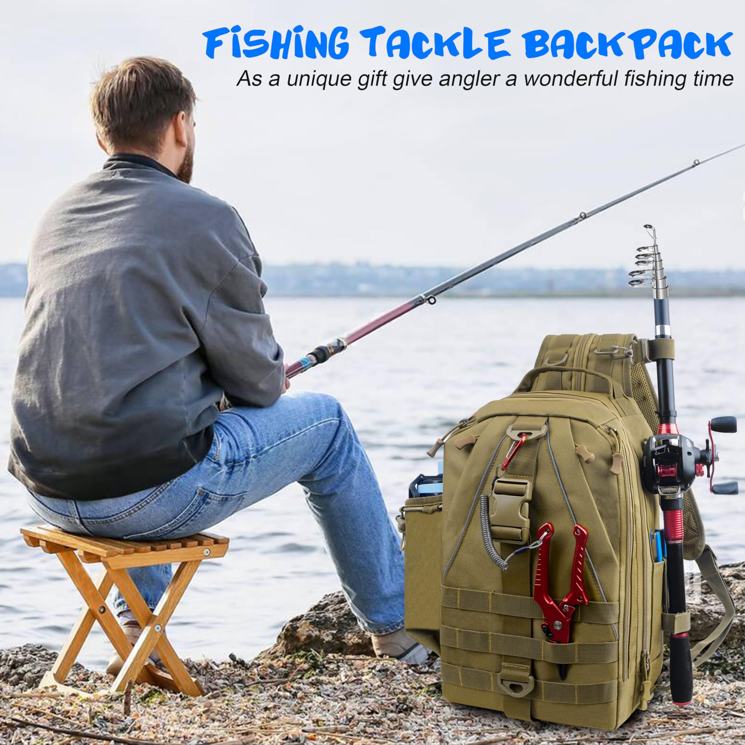 Zaino Tattico Militare, Custodia per Attività All'aperto, Impermeabile, Multifunzionale, Borsa da Pesca, Militare, Trekking, Zaino per Sport, Attività All'aperto, Escursionismo, Trekking e Campeggio