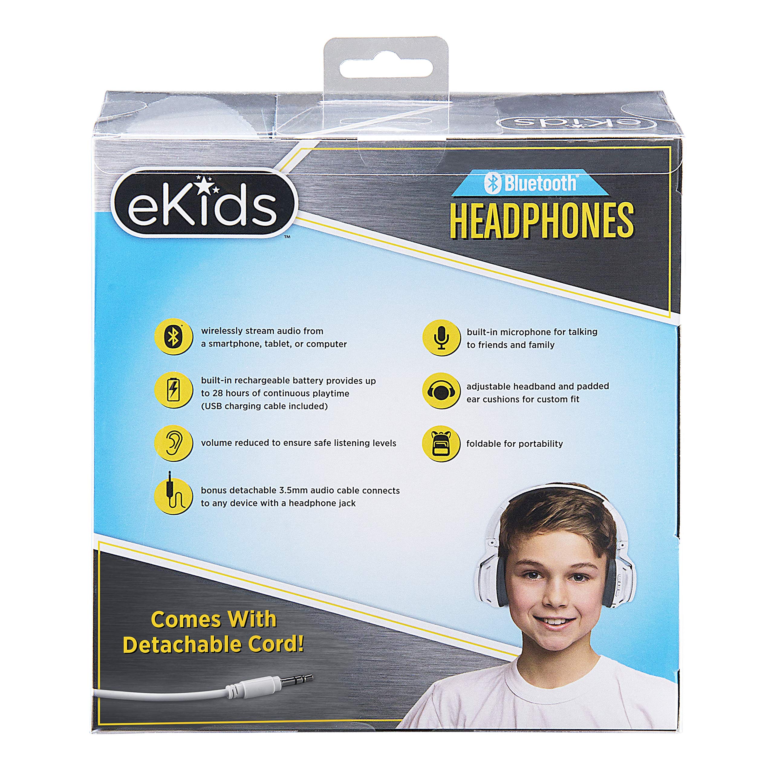 eKids Cuffie Bluetooth per bambini, cuffie wireless con microfono, include cavo AUX, volume ridotto, cuffie pieghevoli per bambini, per scuola, casa o viaggi