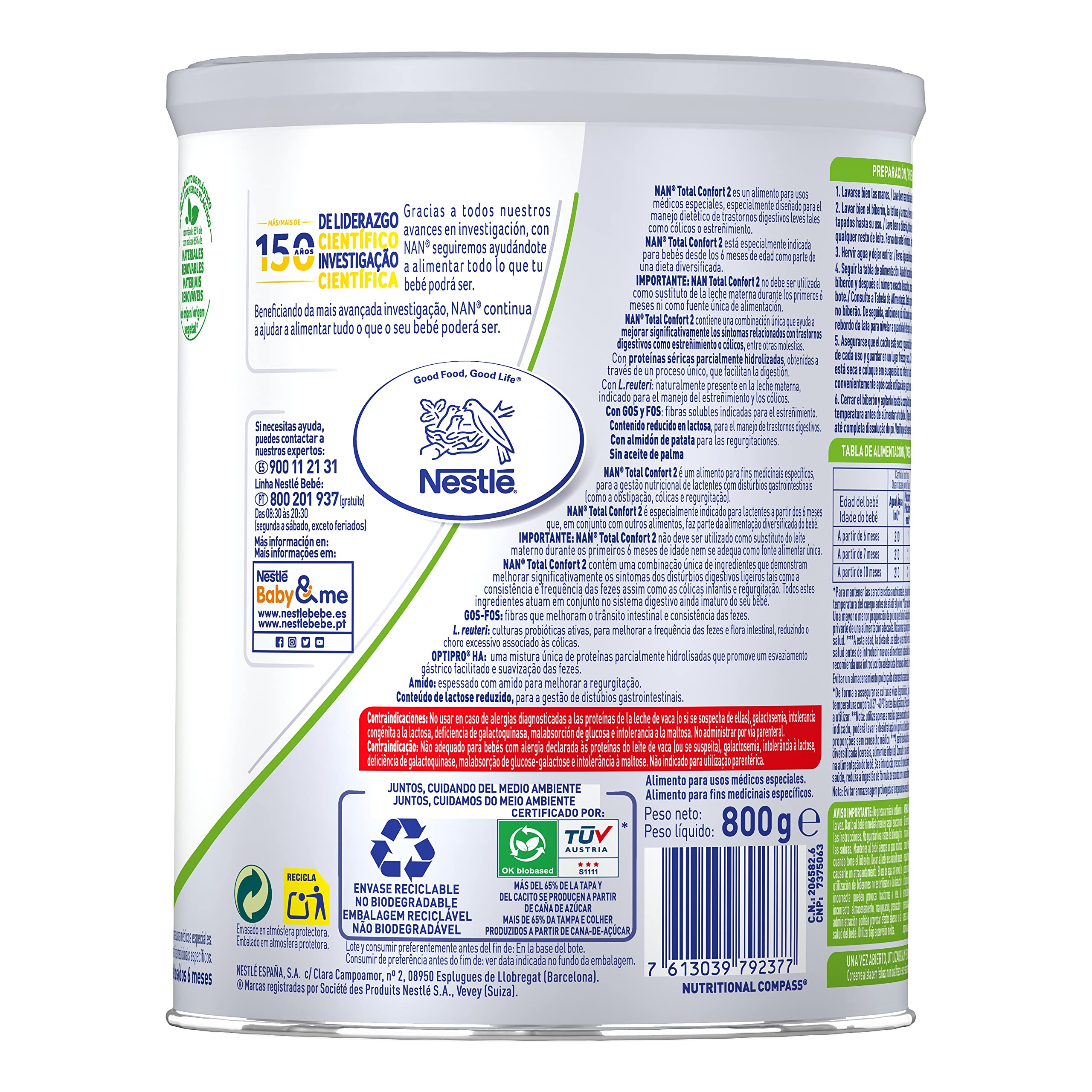 Nestlé NAN TOTAL CONFORT 2 Leche para bebés 800g 3 szt.