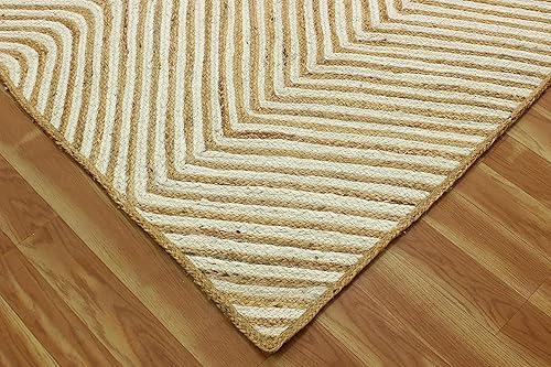 Miniatura 7 de CASAVANI Collection - Alfombra cuadrada de 6 x 6 pies, color beige, geométrica, de algodón y yute, ideal para zonas de alto tráfico en pasillo,