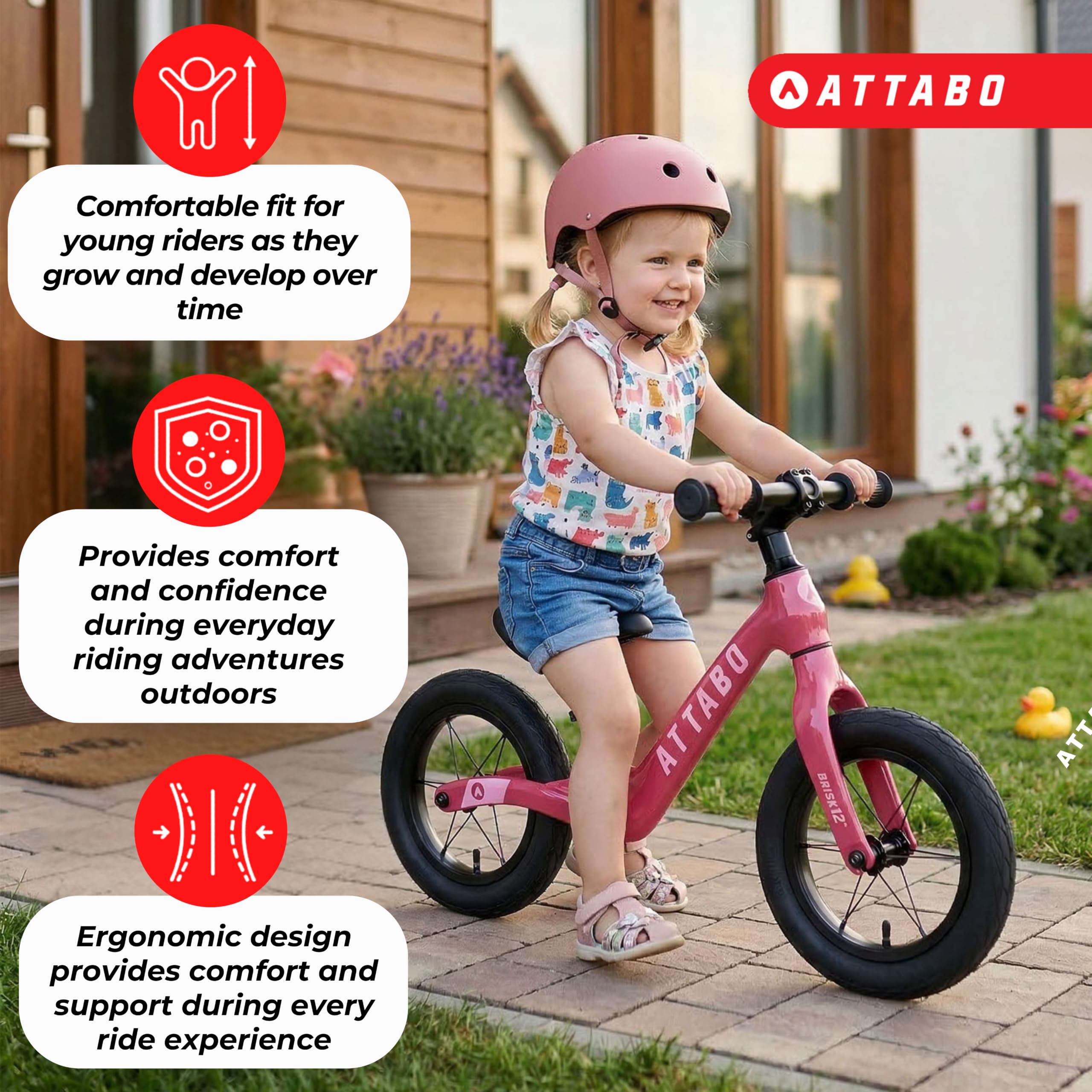 ATTABO Brisk - Bicicletta da corsa per bambini, con telaio in magnesio, 12", sella regolabile, peso leggero, 3,3 kg, per bambini, pedane sagomate, maggiore sicurezza, peso massimo fino a 25 kg