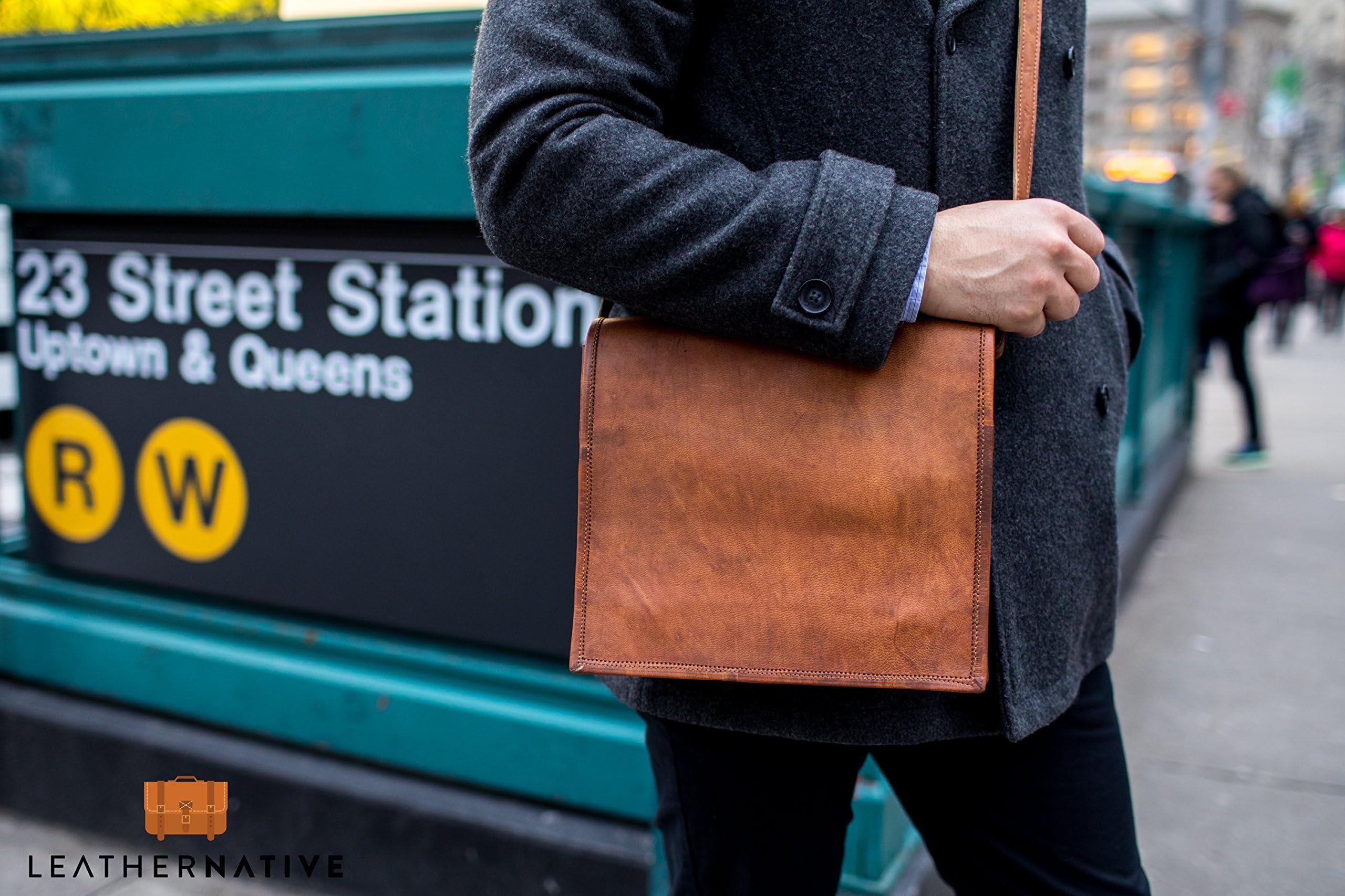 Leather Native 13" Leather Full Flap Messenger Handmade Crossbody Bag Laptop Bag Satchel Bag Padded Messenger Bag School Bag Brown Everyday Office Work College School Spring Sale!