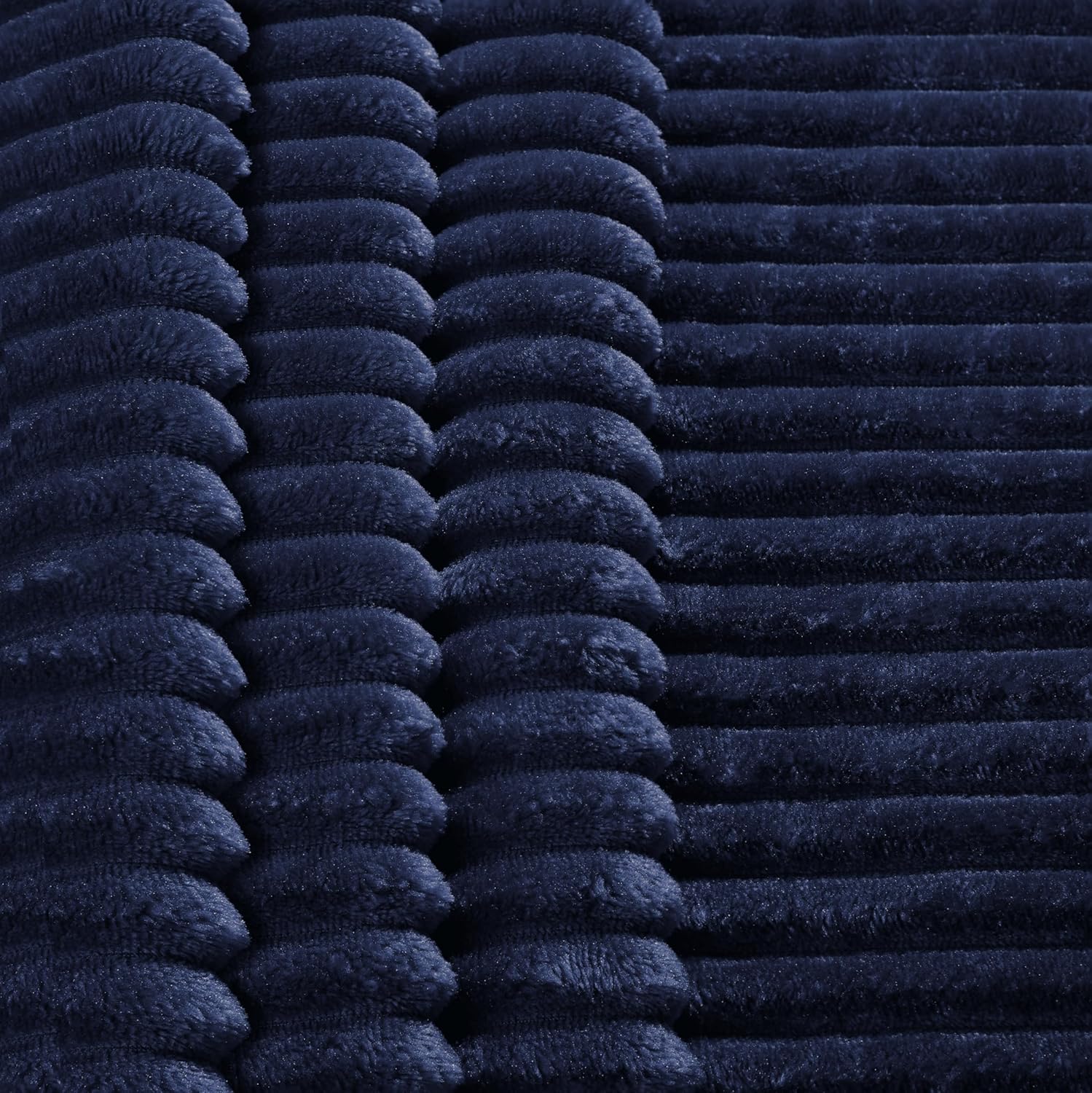 PAVILIA Super Soft Fleece Throw Blanket Navy Blue, Luxury Fuzzy Plush Flannel Throw, Warm Cozy Ribbed Microfiber Blanket for Sofa Couch Bed, Lightweight Striped Blanket, Navy, 50x60 - Image 4
