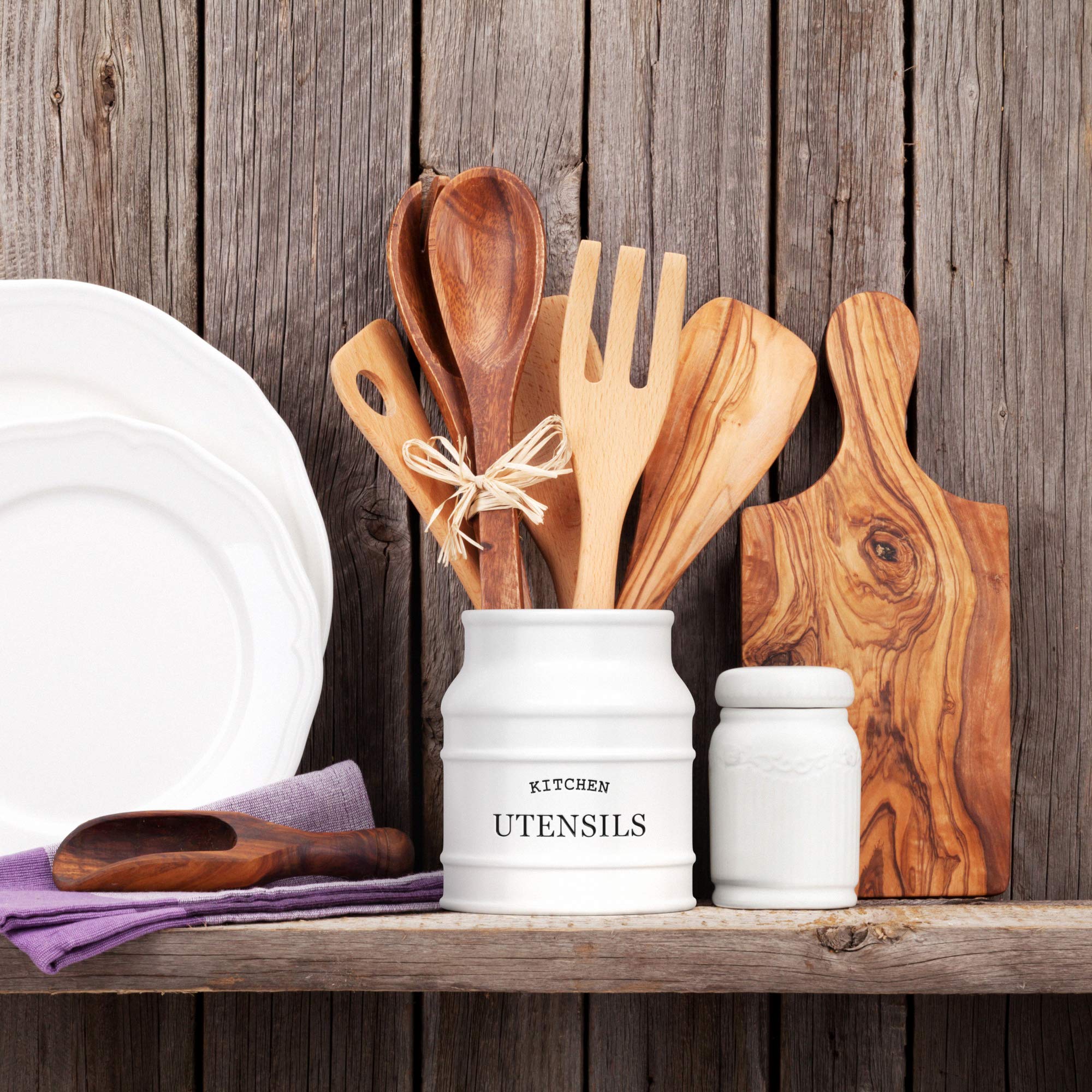 Barnyard Designs White Ceramic Utensil Crock Keramik-Utensilientopf, Weiss/opulenter Garten