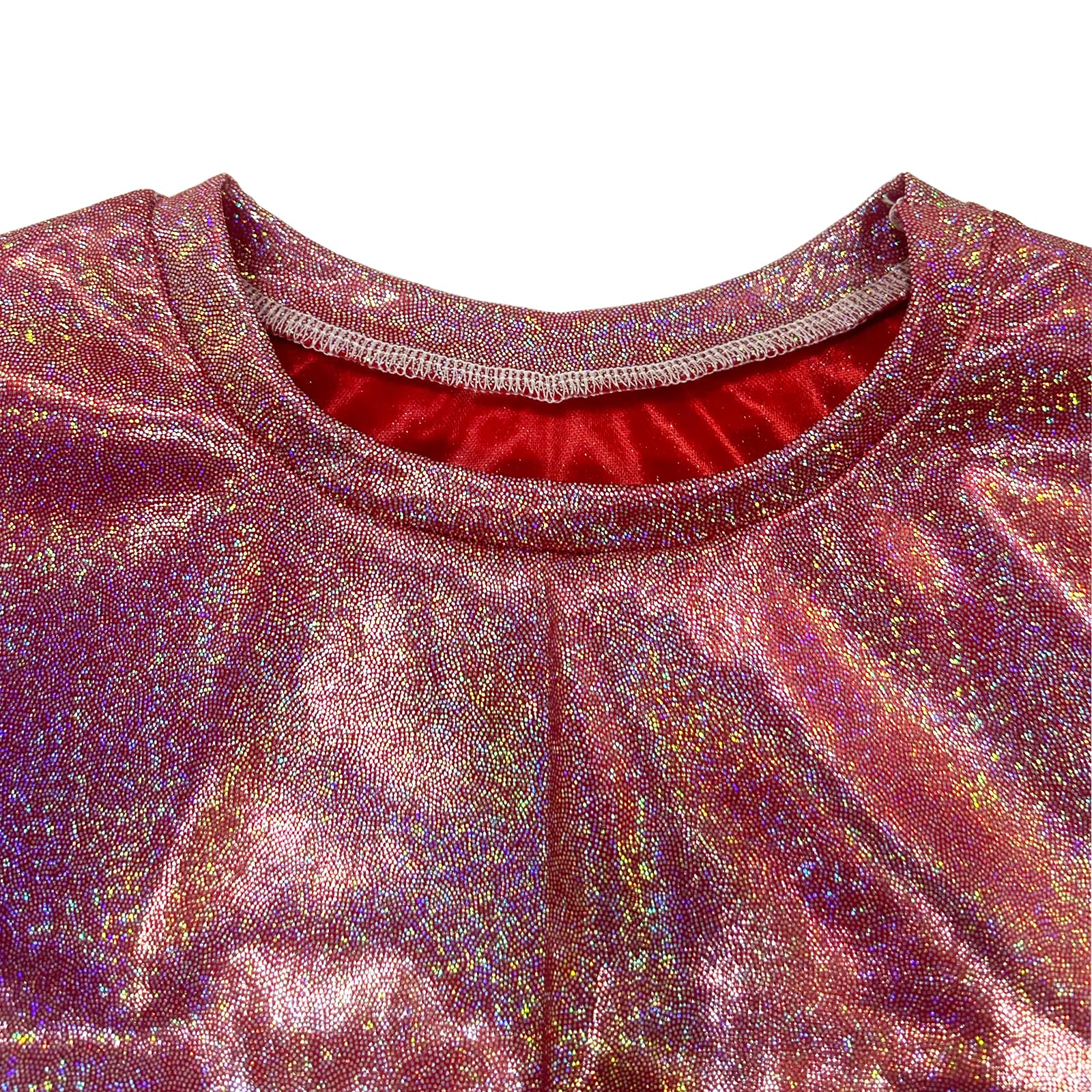 ZUYPSK Kinder Jungen Mädchen Metallic T-Shirt Lockeres Oberteil Kurzarm Paillettiertes Performance-Party-Jazz-Tanz-T-Shirt