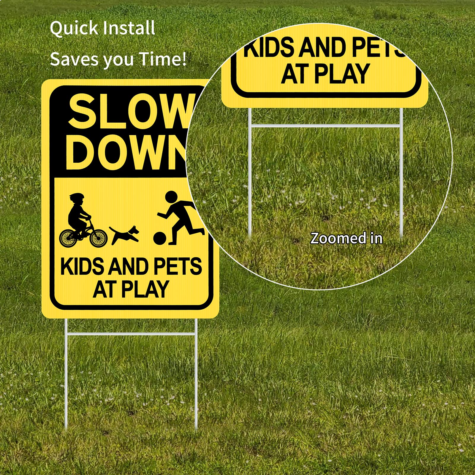 Slow Down Sign With Metal Stake 2Pack, Kids and Pets at Play Sign,16" x 12" Corrugated Plastic Double Sided Yard Sign - Image 3