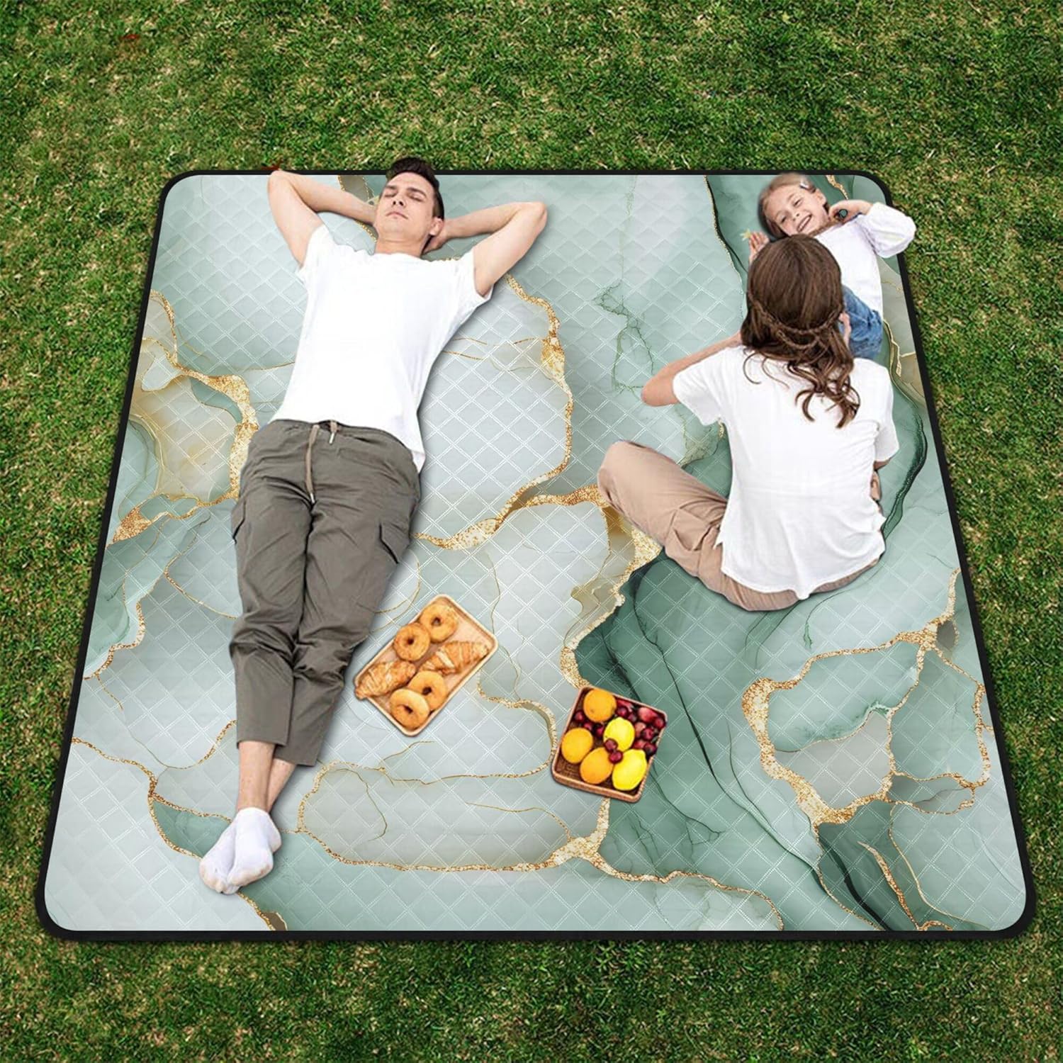 Yuiboo Marble White Sage Green Waterproof Picnic Table Water-Resistant Party Beach Blankets Waterproof Sandproof for Family Spring Gifts tapete para Picnic parque