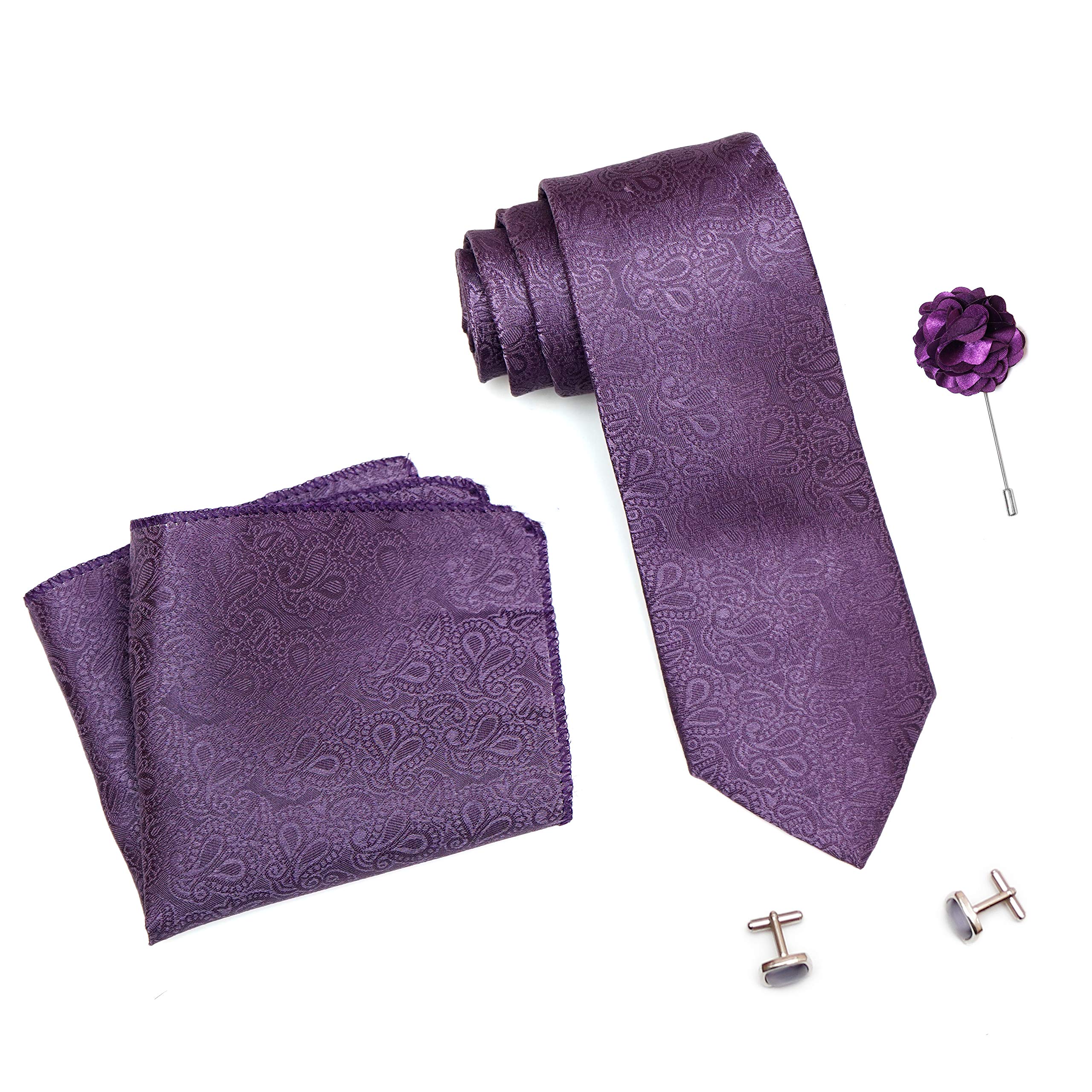 rizoro Tie for Men – Paisley Silk Neck Ties Set with Cufflinks Flower Pin, Pocket Square & Black Gift Box, Combo Necktie Sets for Office Wear, Formal Suits & Weddings (0, JCRB)-picture-42