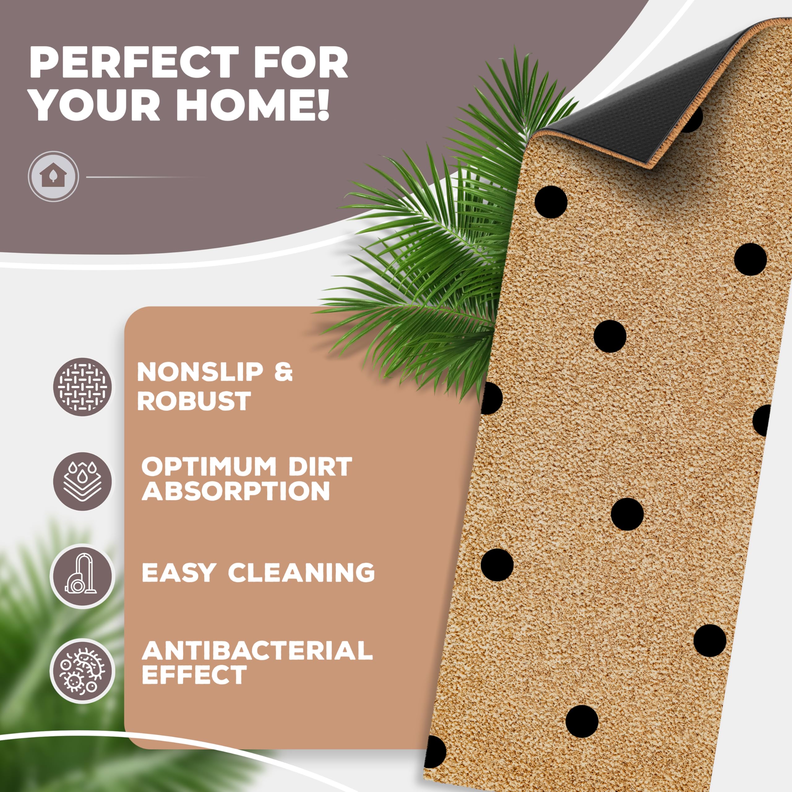 ElbFuchs Coconut Doormat 75 x 25 cm with Dots I Extra Durable & Non-Slip Coconut Mat I For Indoor and Covered Outdoor Areas I Ideal as a Narrow Dirt Trapper and Entrance Mat - Image 3