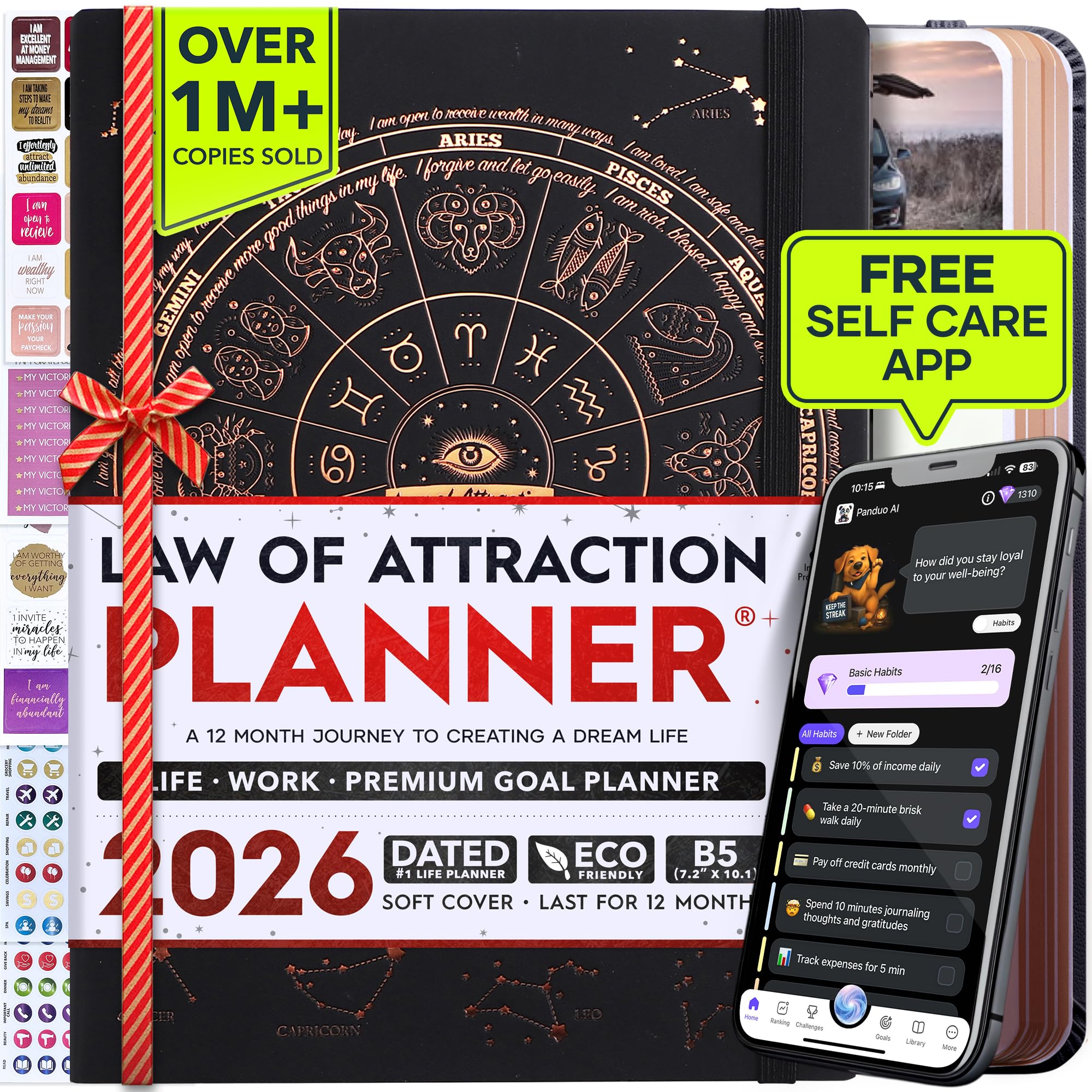 Deluxe 2026 Planner Weekly and Monthly | Law of Attraction Planner with Productivity App | 12-Month for Productivity, Gratitude & Goal Setting | Includes Foldable Vision Board, Gift Box & Stickers