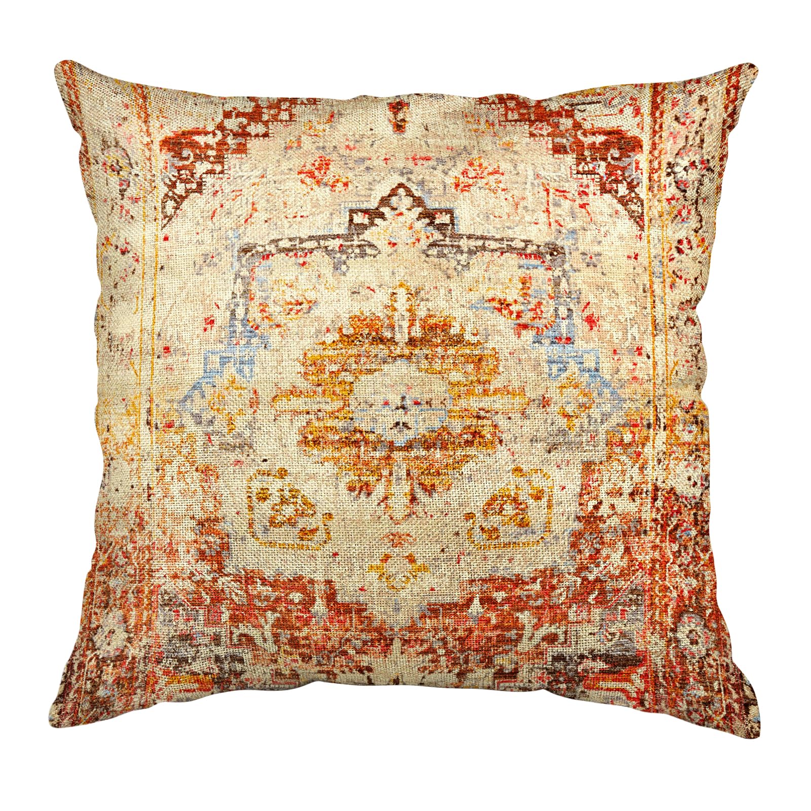 Pillow Cover 20x20 Inches, Orange Throw Pillow Cover Vintage Ethnic Decorative Pillow Cases Home Outdoor Square Pillowcase
