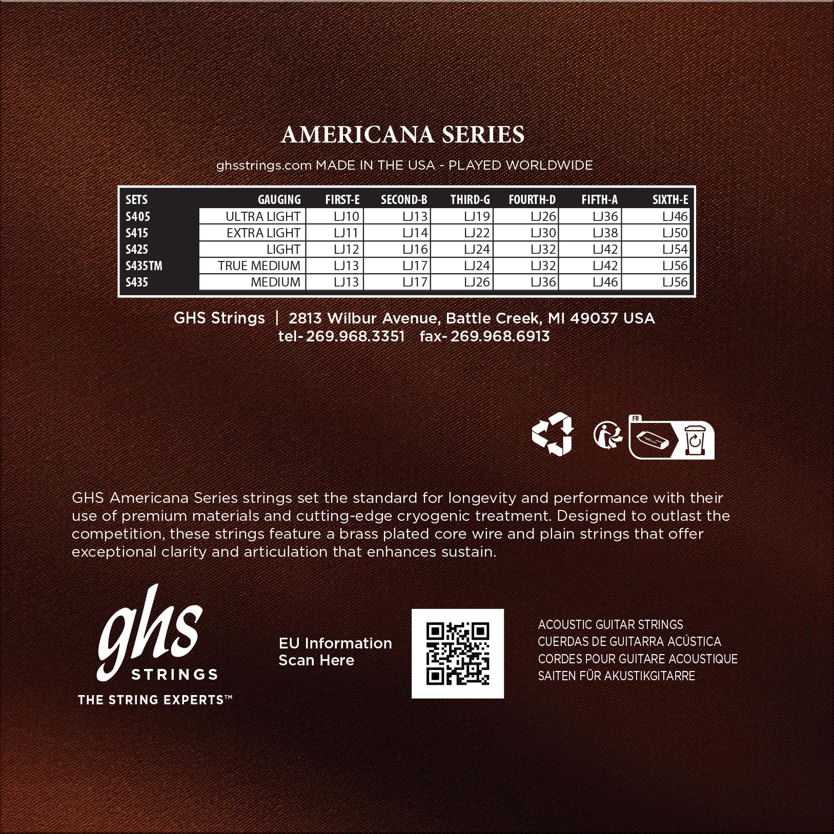 GHS Strings S405 Americana Phosphor Bronze Akustiksaiten, ultraleicht, 10-46, 3 Stück