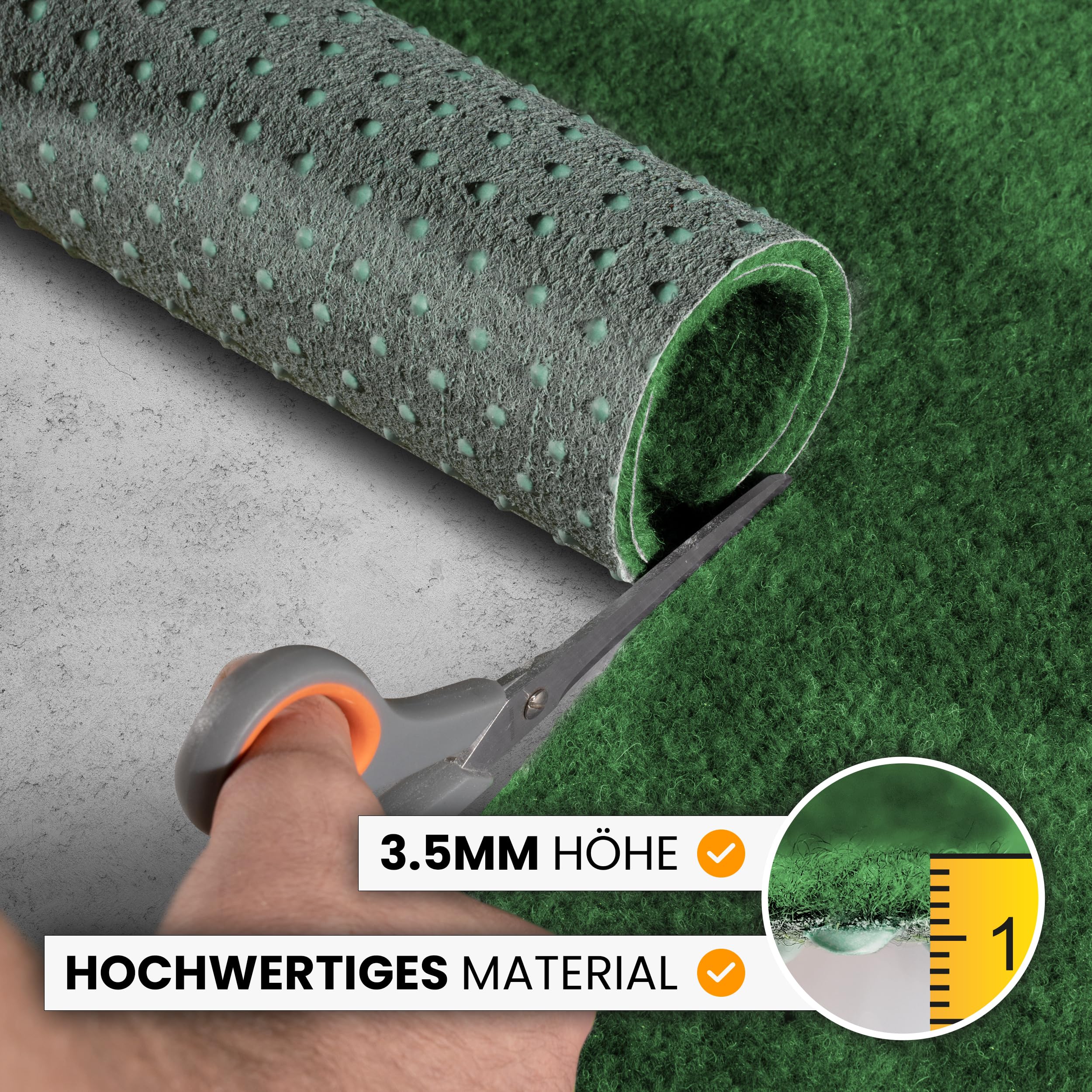 Rasenteppich Outdoor für Balkon (Grün, 200x350) - Kunstrasen Meterware als Balkonbelag wasserfest & wetterfest - Kunstrasenteppich Outdoor & Indoor - Idealer Bodenbelag für den Balkon
