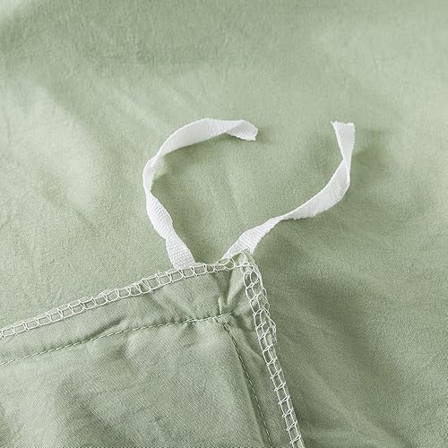 Miniatura 7 de Caressma Juego de funda de edredón bohemia con flecos y pompones, tamaño Queen, microfibra lavada suave, 3 piezas, funda de edredón verde salvia