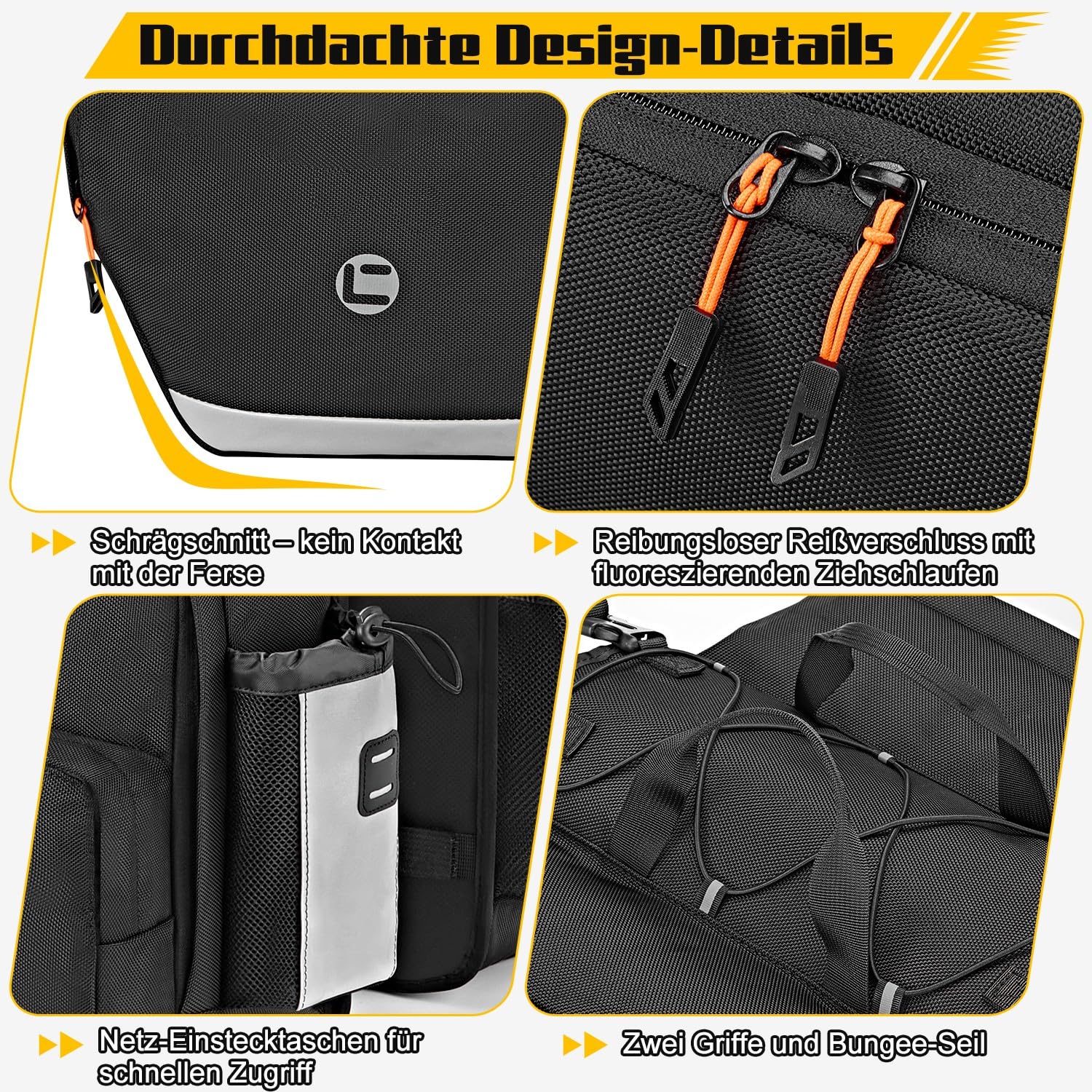 WOTOW Fahrrad-Satteltasche - 36L Wasserfeste Fahrrad-Heckgepäcktasche mit Reflektierenden Streifen und Griffen, Elektrische Fahrradsatteltaschen für Radfahren, Reisen und Pendeln