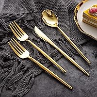 Vista 4 de LIYH - 102 cubiertos de plástico dorado desechables, utensilios de plástico dorado resistentes, cubiertos desechables que incluyen cuchillos