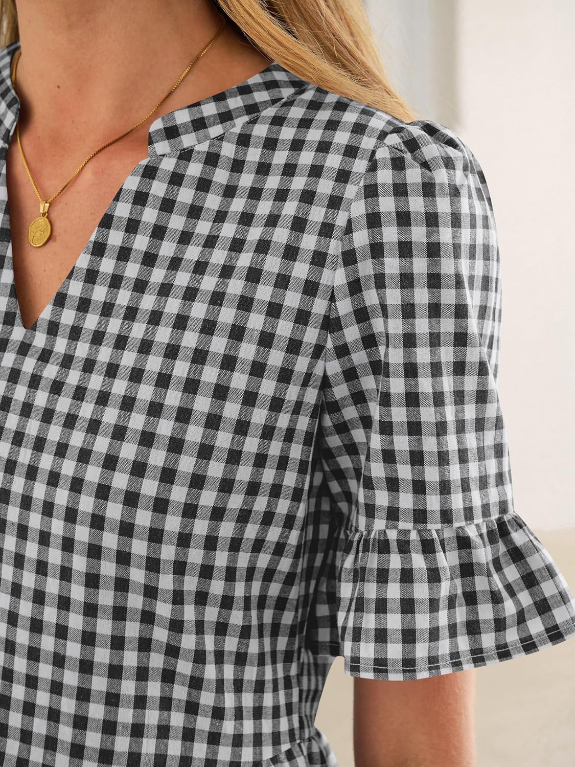 Caracilia Dresses for Women Summer 2026 Striped V Neck Ruffle Sleeve A Line Tiered Flowy Casual Mini Beach Dress with Pockets - Image 6