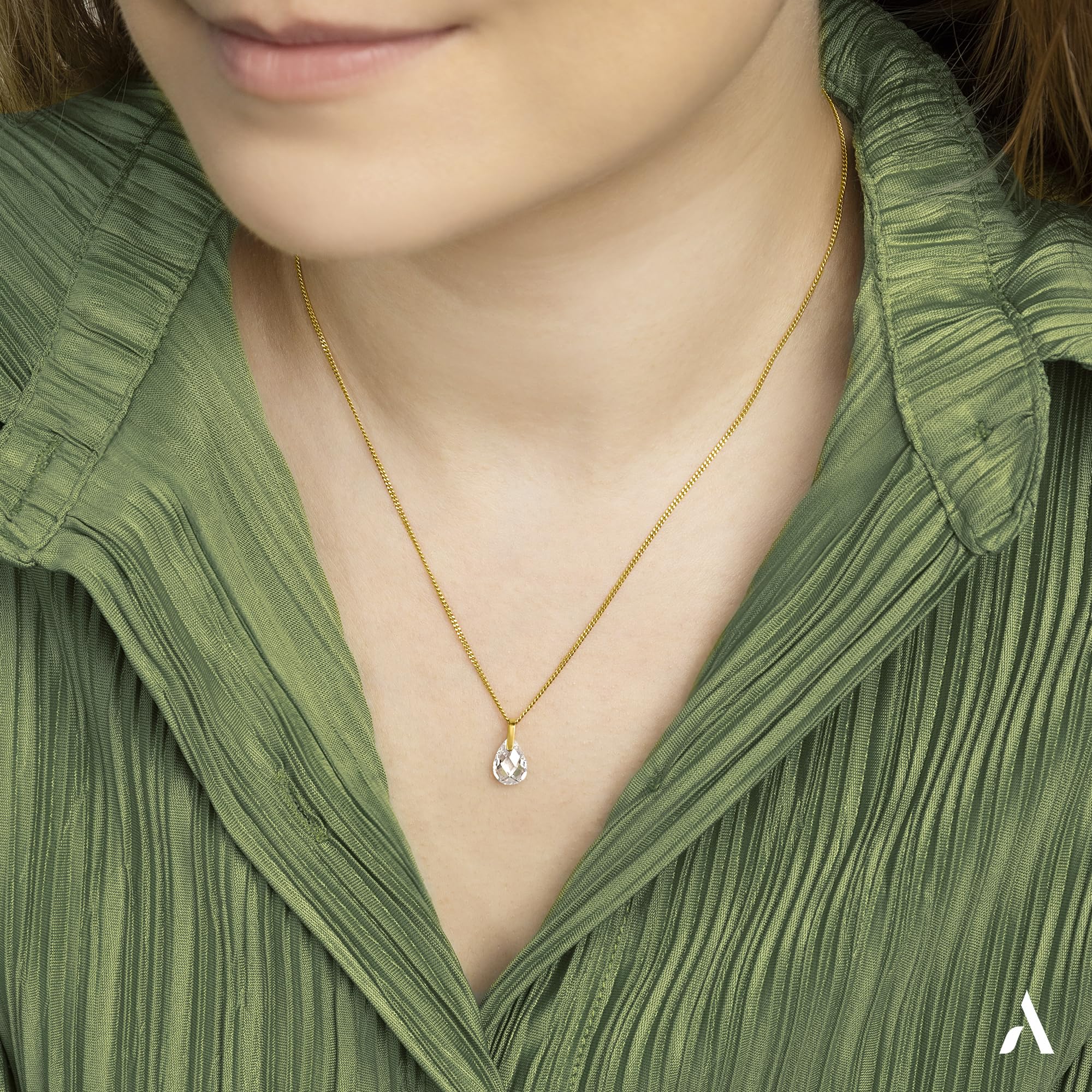 Amberta Ciondolo Donna in Oro 9 Carati | Punto Luce Con Zircone | Senza Collana