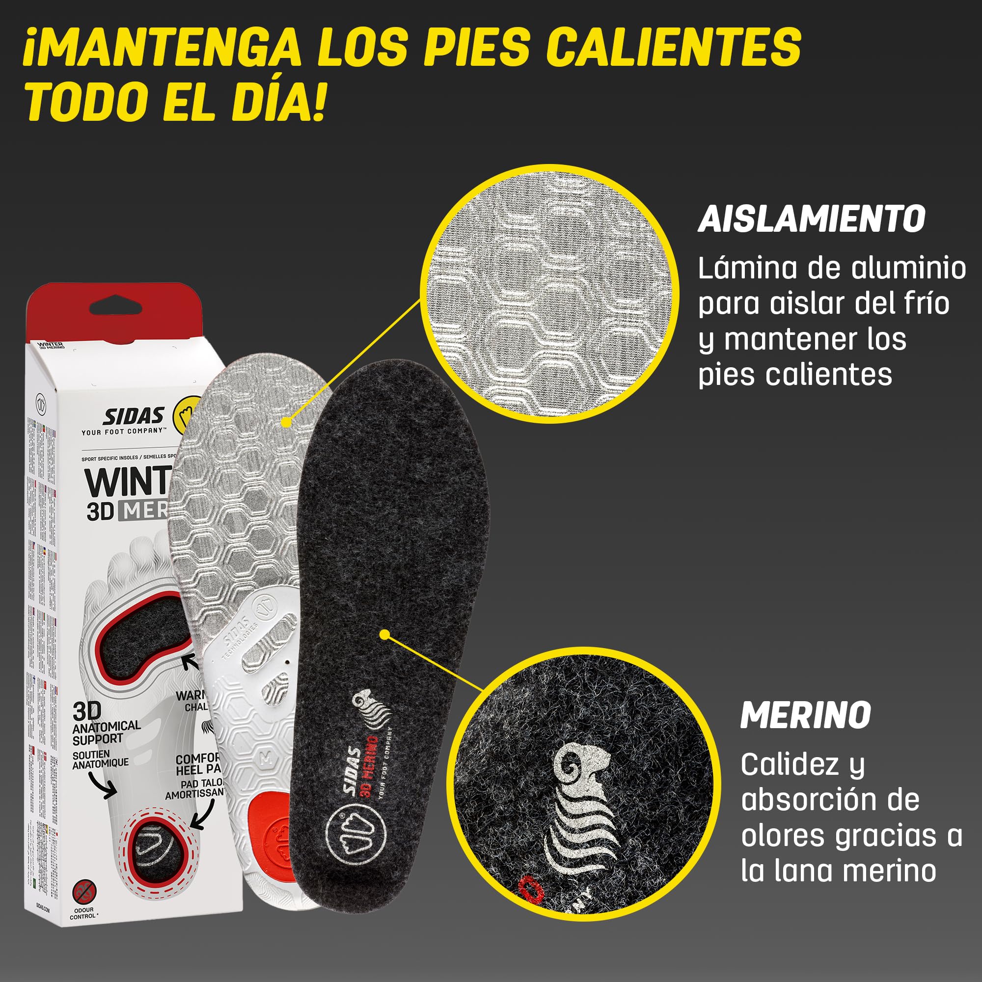 Sidas Plantillas de lana merina, Winter 3D, para esquí y actividades invernales, plantillas aislantes y cómodas (39-41)