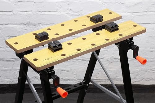Meister Banco lavoro e morsa - Portata 150 kg - Grande piano - Scala, angoli stampati - Pieghevole, versatile/Banco con morse/Tavolo lavoro regolabile / 9079100 - 3