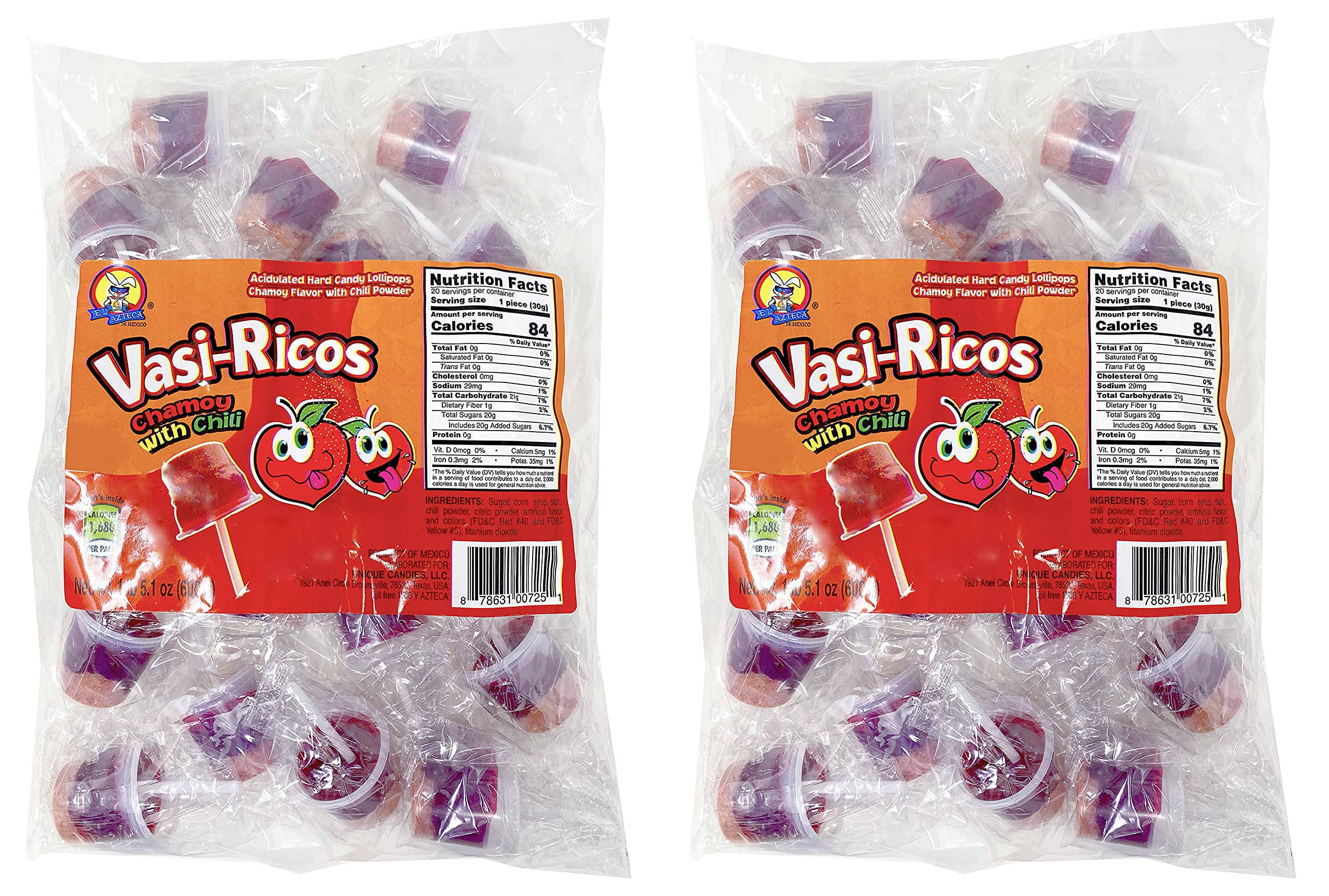 Buy El Azteca VasiRicos Chile Lollipops Chamoy con Chile Paletas Mexican Lollipops with