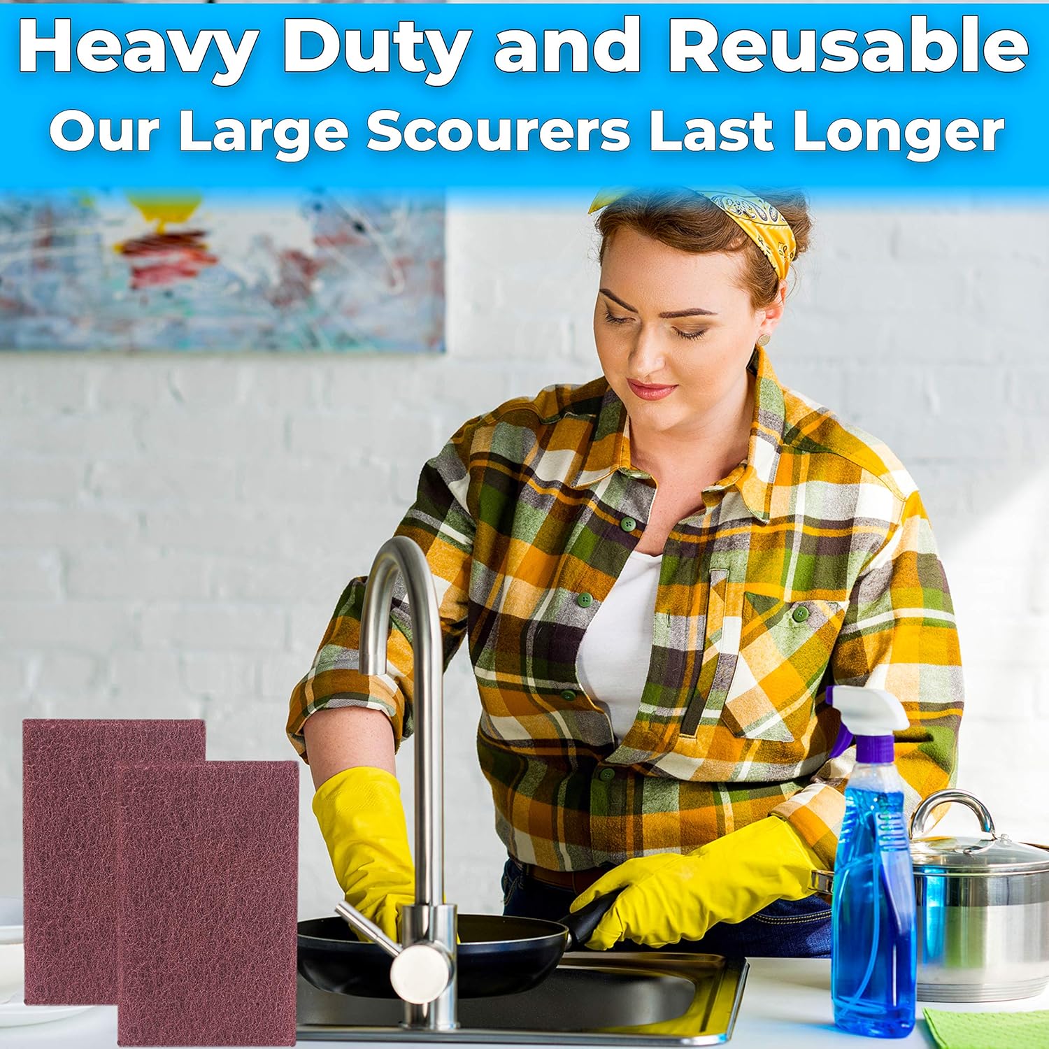 Heavy Duty XL Red Scouring Pads. 6x9 in 20 Pack of Scrubber Tools for Cleaning Stainless Steel Pots, Pans, Grills and Griddles. Extra Large Pad for Outdoor Use on Railings and Tiles.