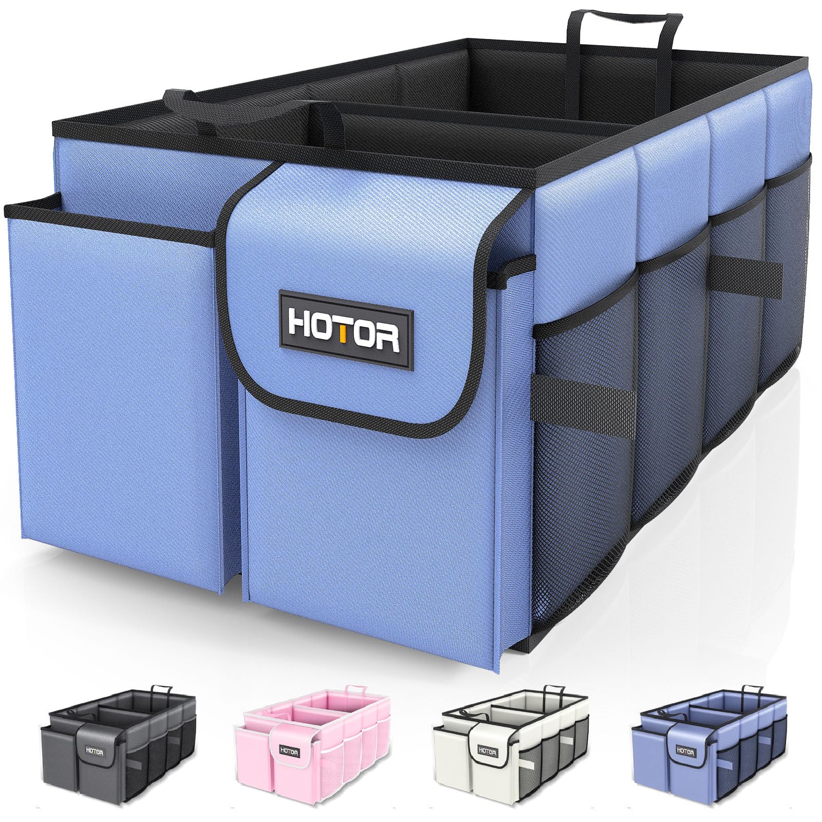 HOTOR Car Boot Oganiser - Large-Capacity Auto Trunk Organizer Collapsible Multi Compartments, Foldable Boot Storage for SUVs, Sturdy Car Accessories for Men Camping Tools, Black, 54.0 × 32.0 × 27.0 cm — view 12