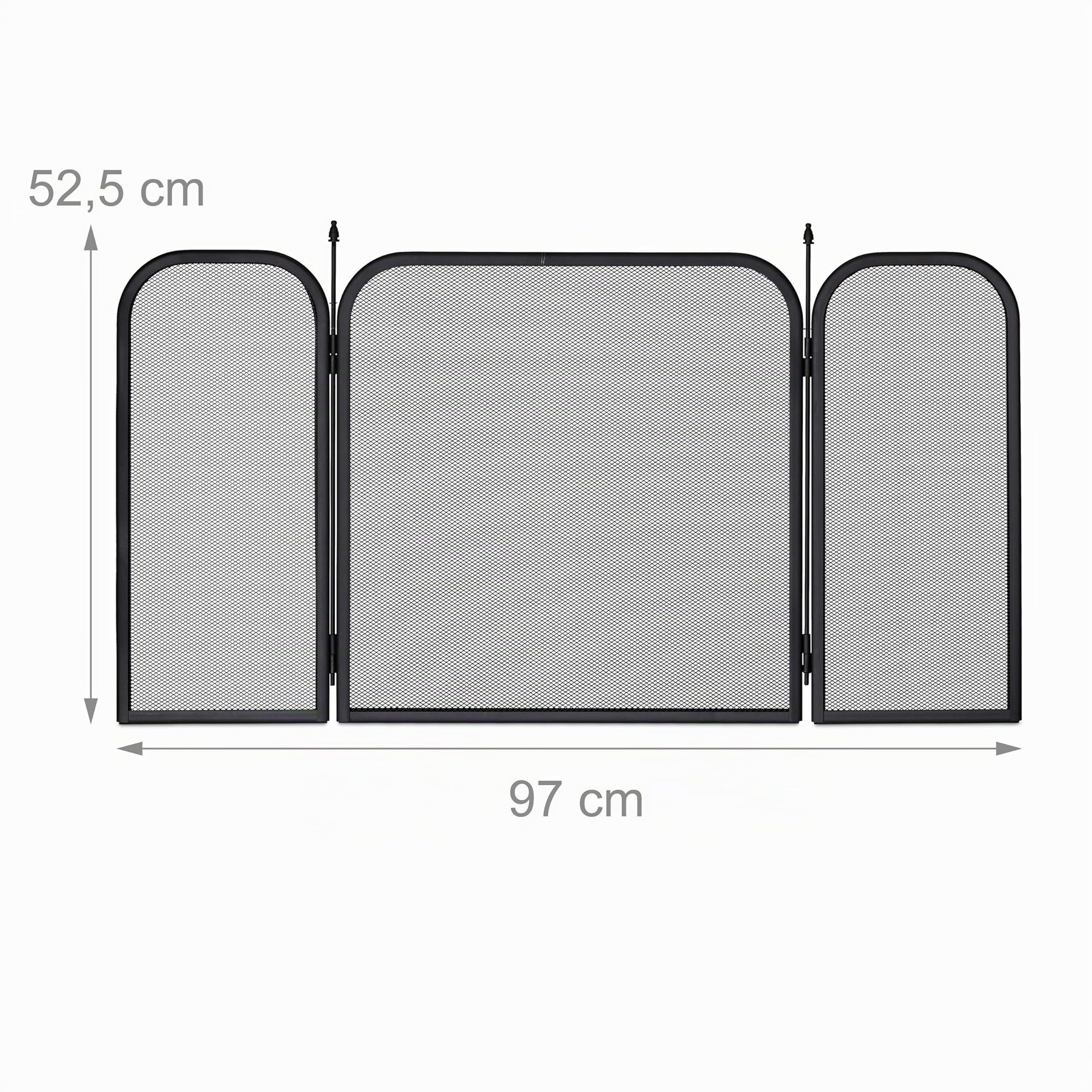 Relaxdays Griglia Parascintille per Camino in Acciaio, 3 Pannelli, Protezione Stufa e Caminetti, HxL: 52,5x97 cm, Nero