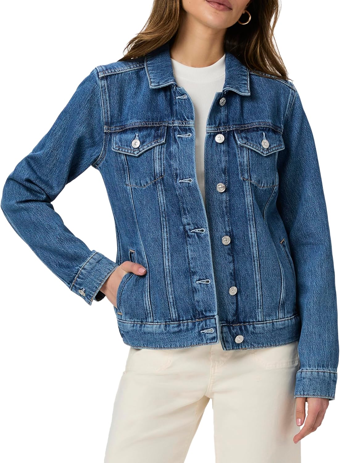 PAIGE womens Rowan Jacket With Raw Hem Softest Light Weight Relaxed Fit in Peral Blue