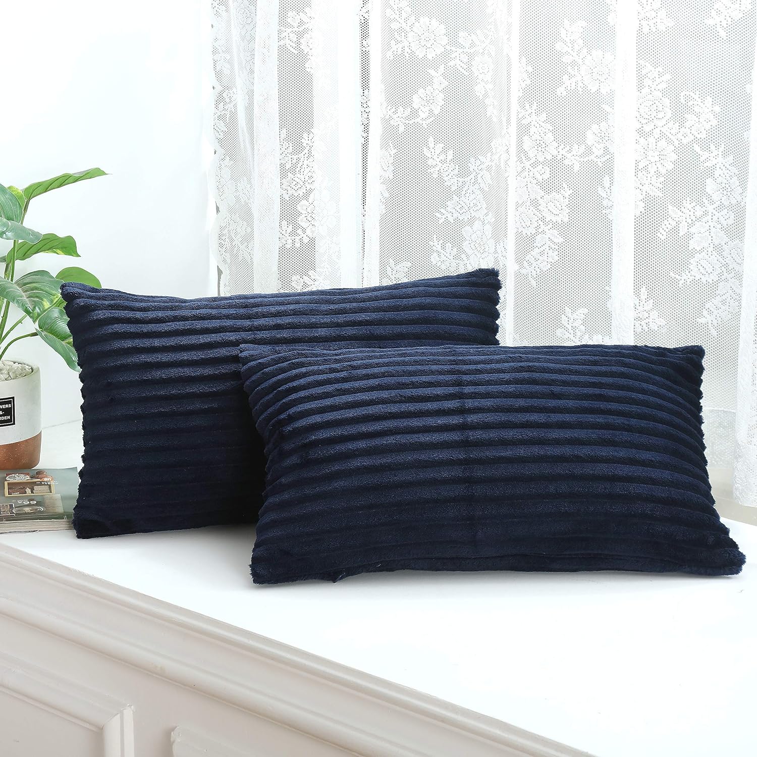 Special SG Glory Pack of 2,Supersoft Square Textured Decorative Throw Pillow Cover Cushion Covers Pillowcase, Home Decor Decorations for Sofa Couch Bed Chair(Navy,12x20 Inches) : Home & Kitchen
