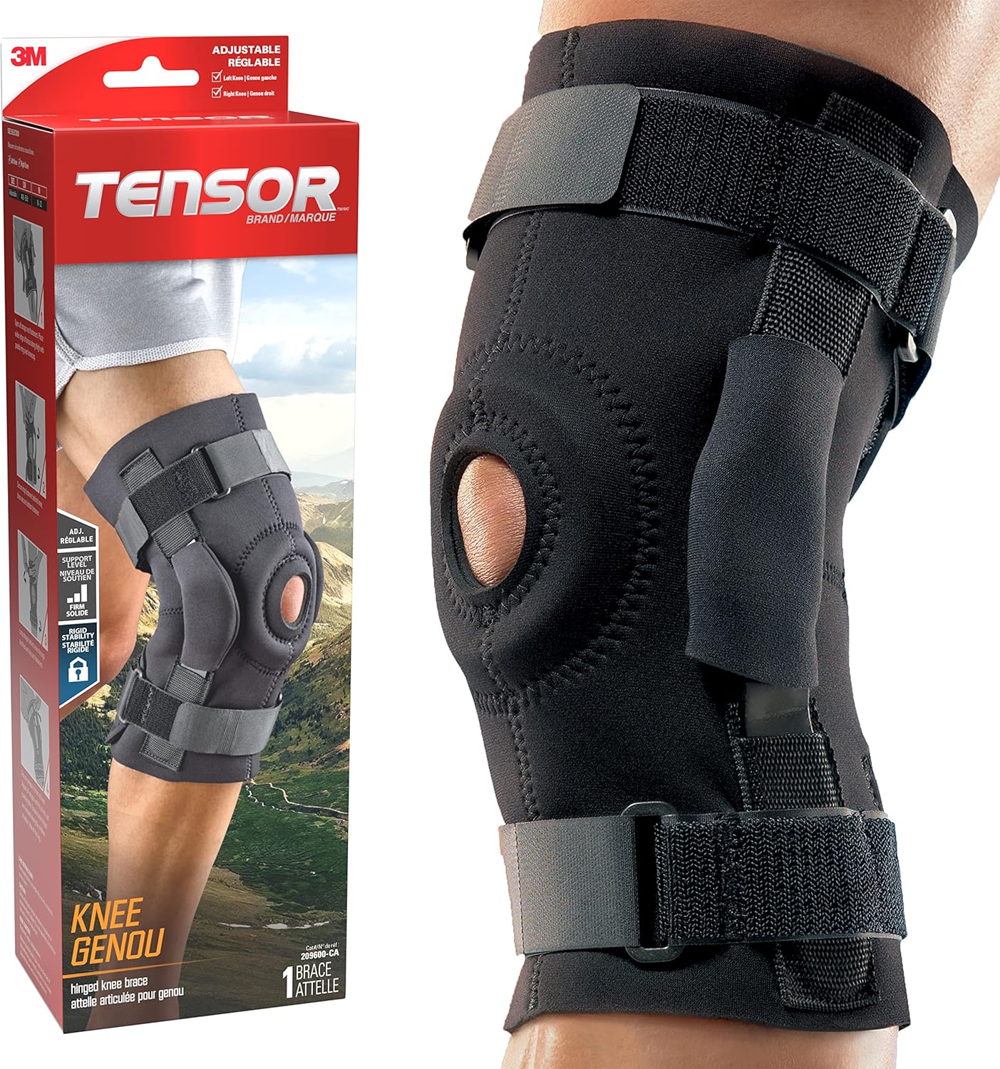 Tensor Hinged Knee Brace, 48579CA, Black, Adjustable, 1 Per Pack 1