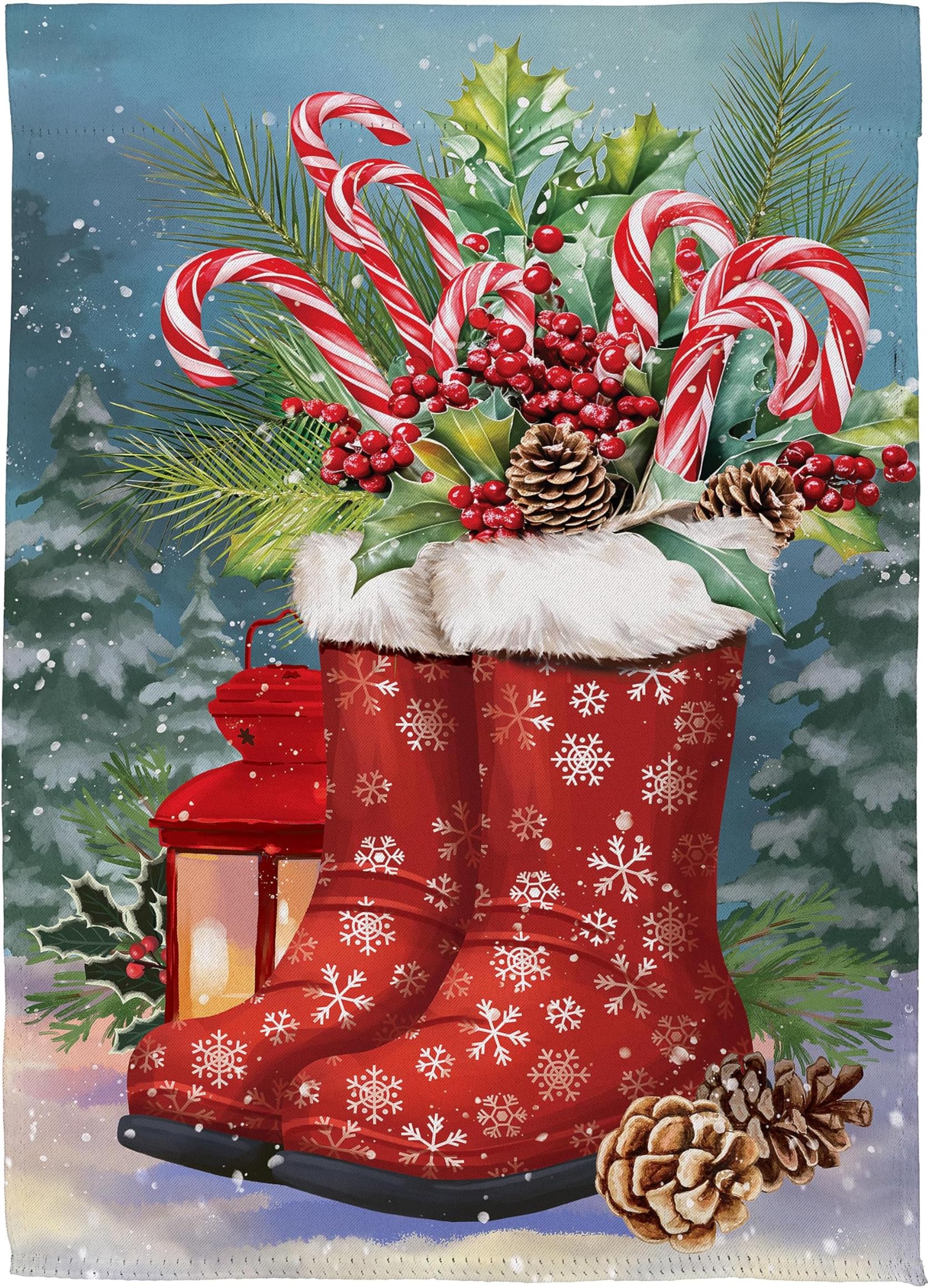 Evergreen Winter Boots Garden Flags 12"x18" Double Sided, Welcome Flags for Outside, Winter Yard Flags, Christmas Decorations for Home, Porch, Yard