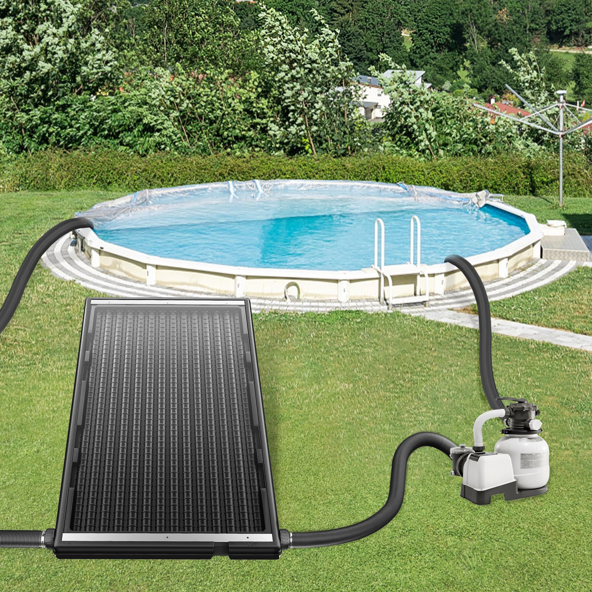 Aufun 2 ensembles de chauffage solaire pour piscine Capteur solaire 110x69x14 cm Chauffage solaire pour piscine 10000 L/h Réglable en hauteur 38 mm Raccordement eau chaude Chauffages solaires Tapis