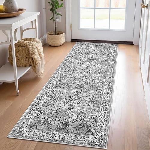 KILOCOCO Alfombra de pasillo de 2 x 6 pies, alfombra floral vintage, lavable, alfombra antideslizante para pasillos, baño, pasillo, lavandería,