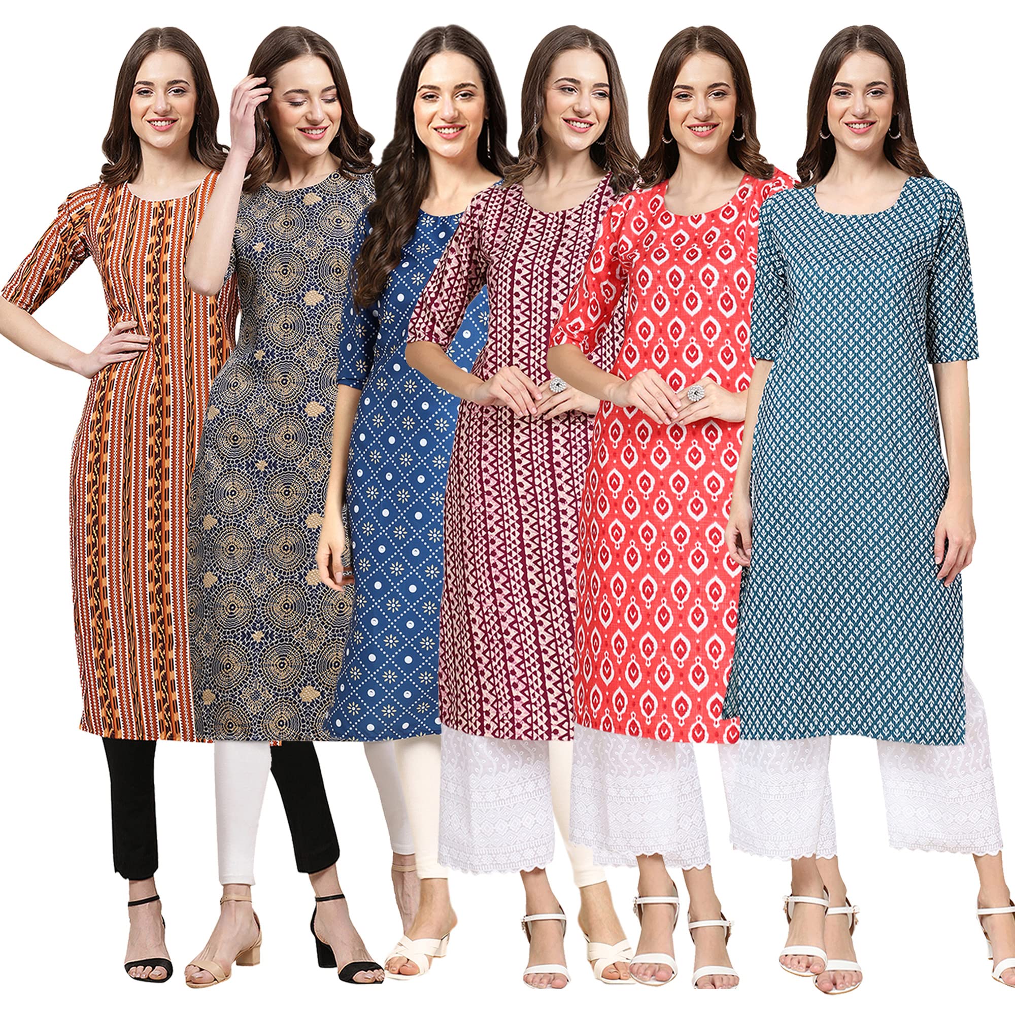 Pinkmint Women's Crepe Digital Print Straight Kurta [Pack Of 6] (Mj-344-341-353-347-346-351-Xl)