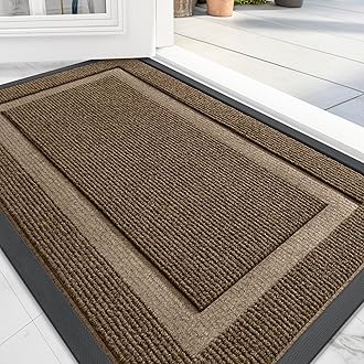OLANLY Front Door Mat Indoor Outdoor Entrance, Waterproof All-Season, All-Weather Doormat, Sturdy Natural Rubber, Fade Resistant, Low Profile, Easy Clean Patio Porch Entryway Mat, 59x24, Brown
