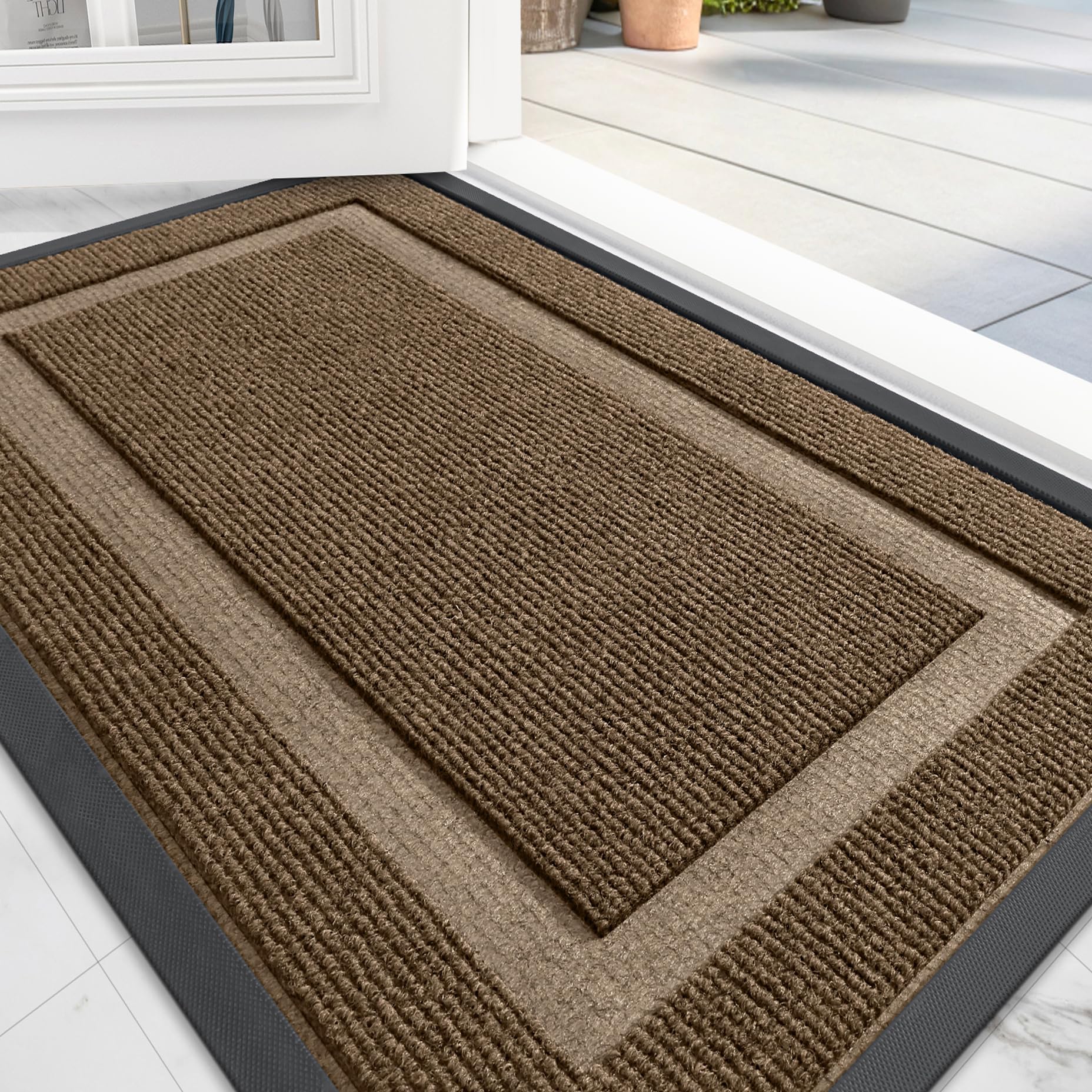 OLANLY Front Door Mat Indoor Outdoor Entrance, Waterproof All Season, All Weather Doormat Sturdy Natural Rubber, Fade Resistant, Low Profile, Easy To Clean Patio Porch Entrance Mat, 47x32,