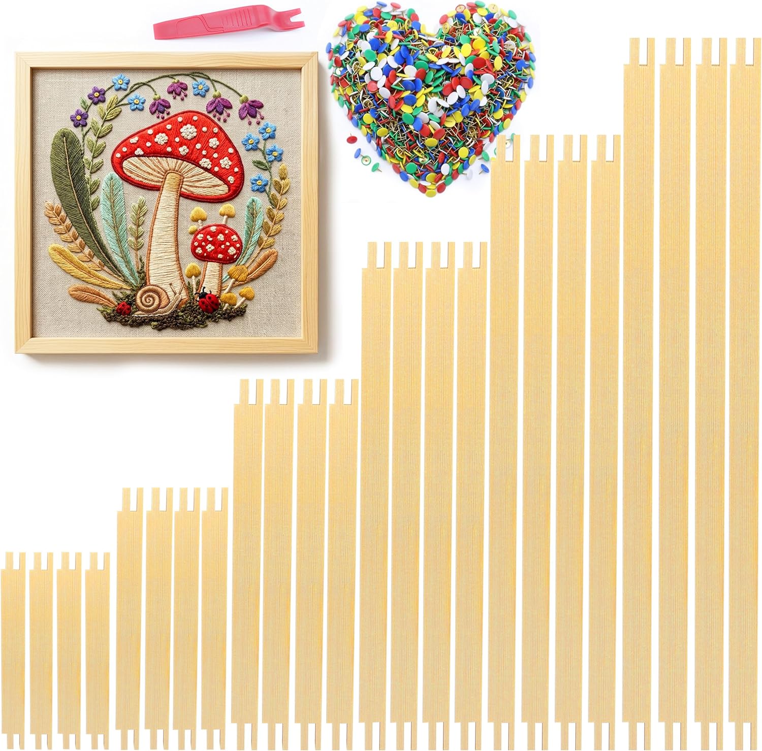 24Pcs Needlepoint Stretcher Bars for Needlework with 100 Tacks, 6 Sizes Wooden Canvas Stretcher Bars, Adjustable Needlepoint Frame Set for Embroidery & Cross Stitch, Crafts Art Supplies