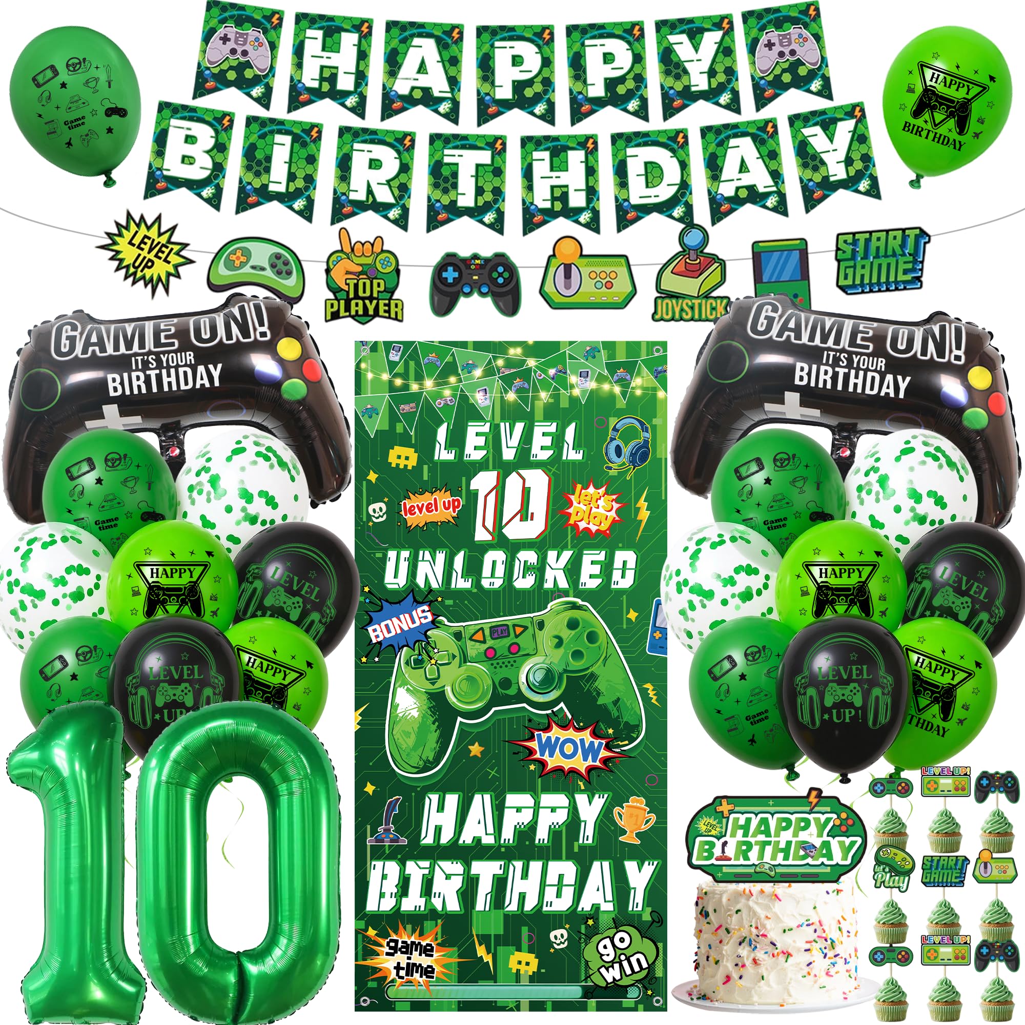 Video Game 10th Birthday Decorations, Happy Birthday Banners
