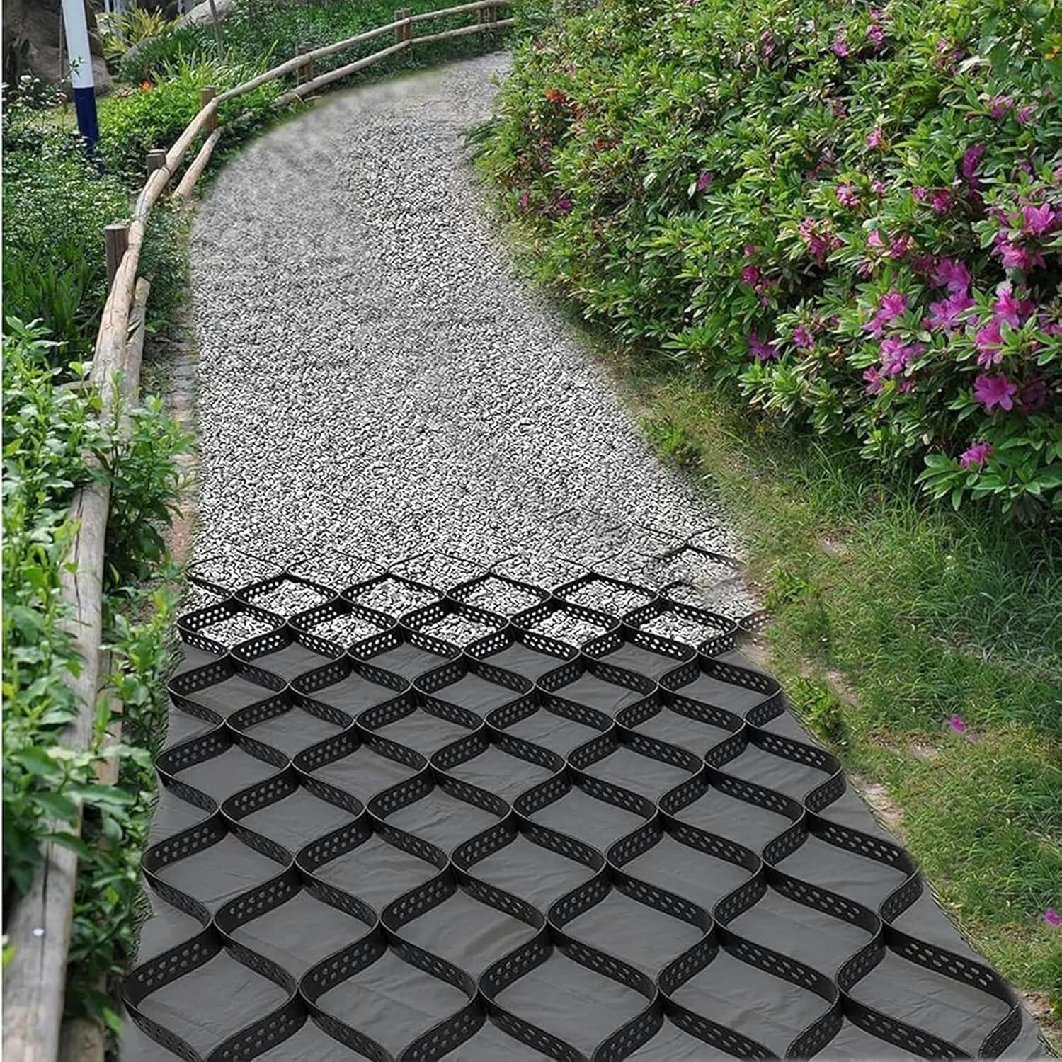 Geogrid Driveway, 3ft/ 6ft/ 10ft/ 13ft/ 20ft/ 23ft/ 26ft/ 30ft Geo Grid Gravel Stabilizer，Perfect for Gardens, Driveways, Pathways, Slopes(4x6m(13x20ft))