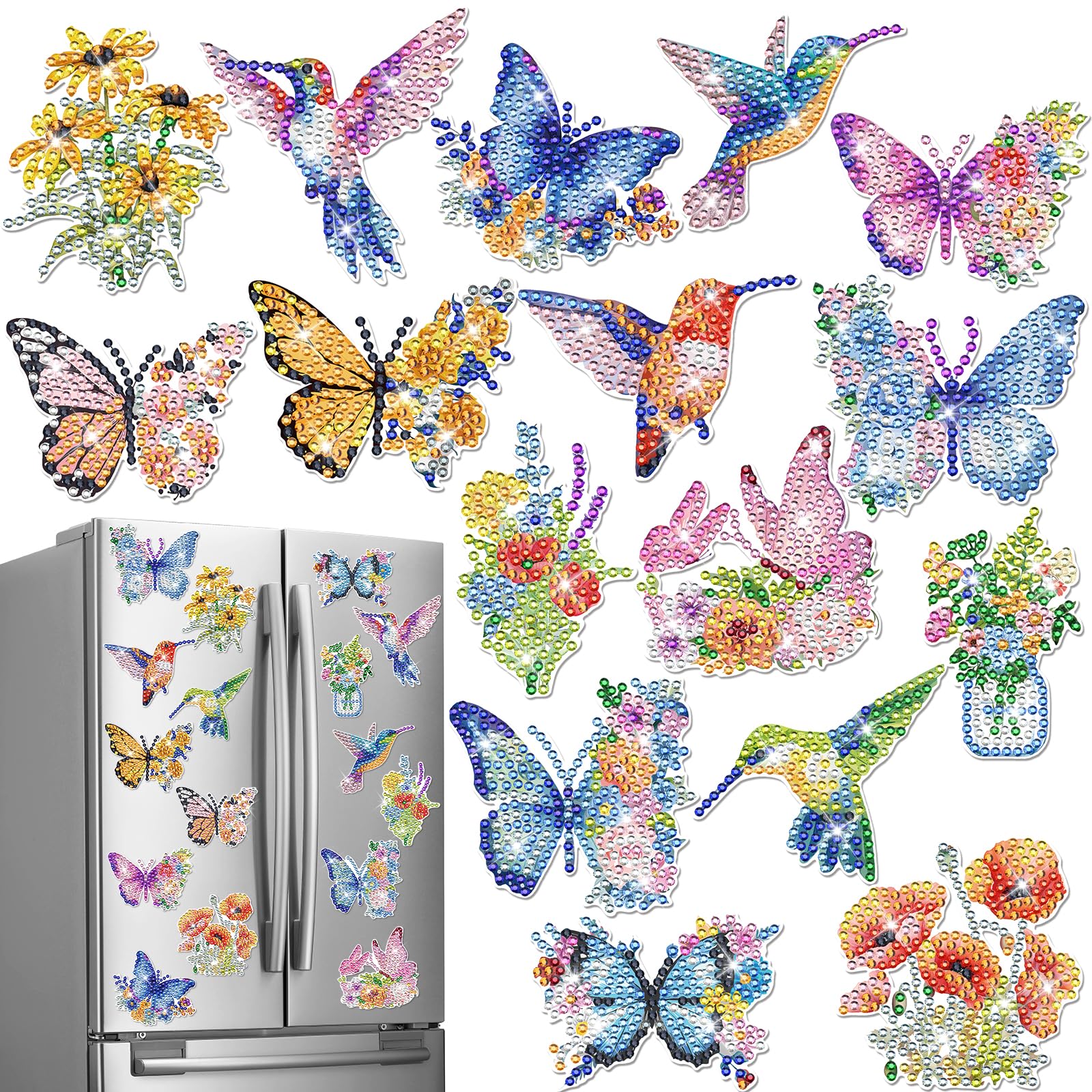 INCOK Axolotl Diamond Art Magnets Refrigerator - 16 PCS DIY Pink Salamander Diamond Painting Fridge Magnets Kit Gem Art Craft Mothers Day Graduation Gift Cute Animal Home Decor for Adults Beginners