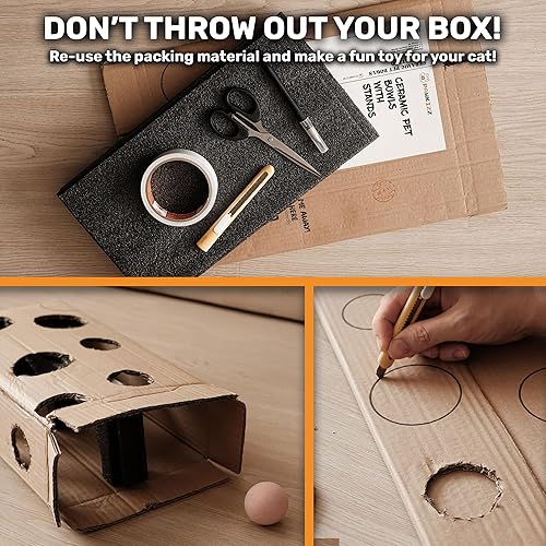 Vista 6 de Soporte elevado para comida y agua para gatos, estación de alimentación elevada antivómitos con soporte inclinado, cuencos redondos de cerámica