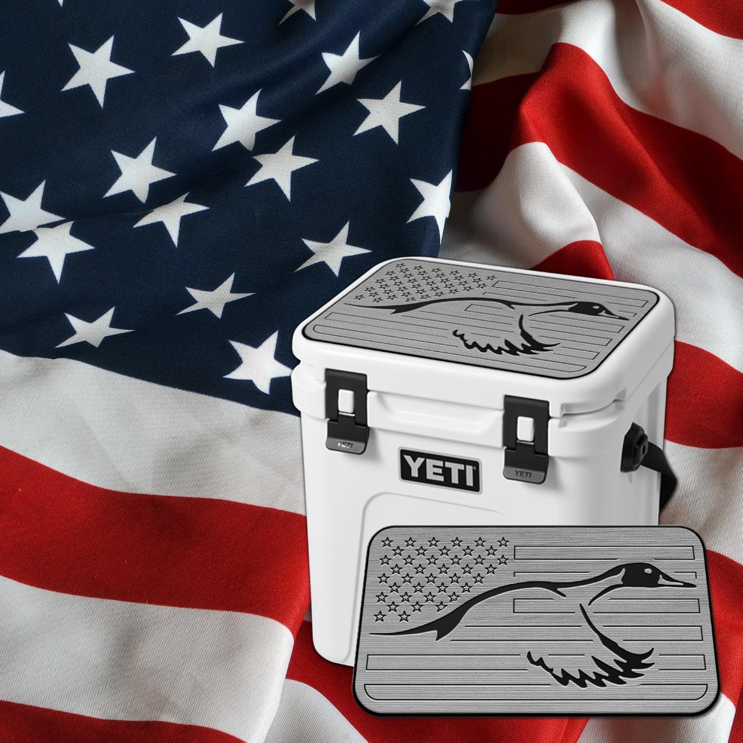 USATuff SeaDek EVA Mat Cooler Pad fits YETI | Peel & Stick Application | Non Slip Comfort Accessories - US Flag Duck Outdoorsman Hunt Design (StormGray-Black)