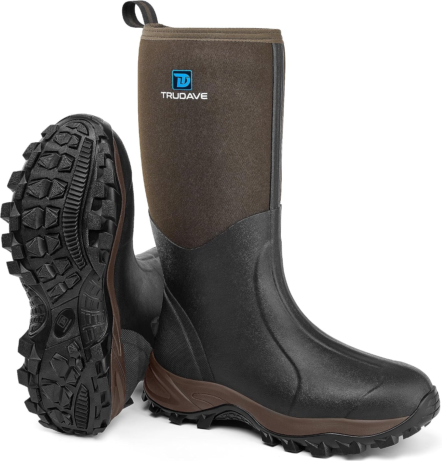 Trudave Rubber Boots for Men & Women with Steel Shank, Mens Rain Boots Waterproof Insulated, Reliable 6mm Neoprene Warm Anti-slip High Traction Multi-season Dry Mud Boot for Outdoor, Work, Hunting
